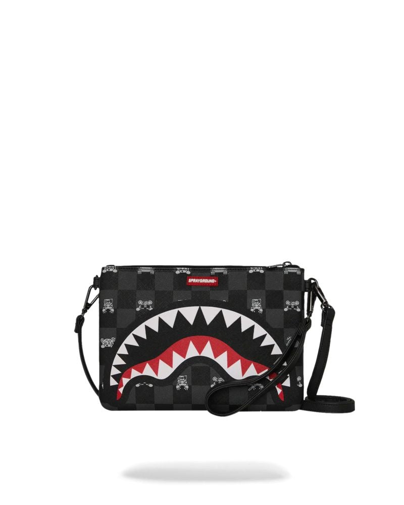 SPRAYGROUND Pochette Nera GRAY PEEKING CHARACTER CHECK CROSSOVER CLUTCH 910B8915NSZ V.UNICA SPRAYGROUND 
