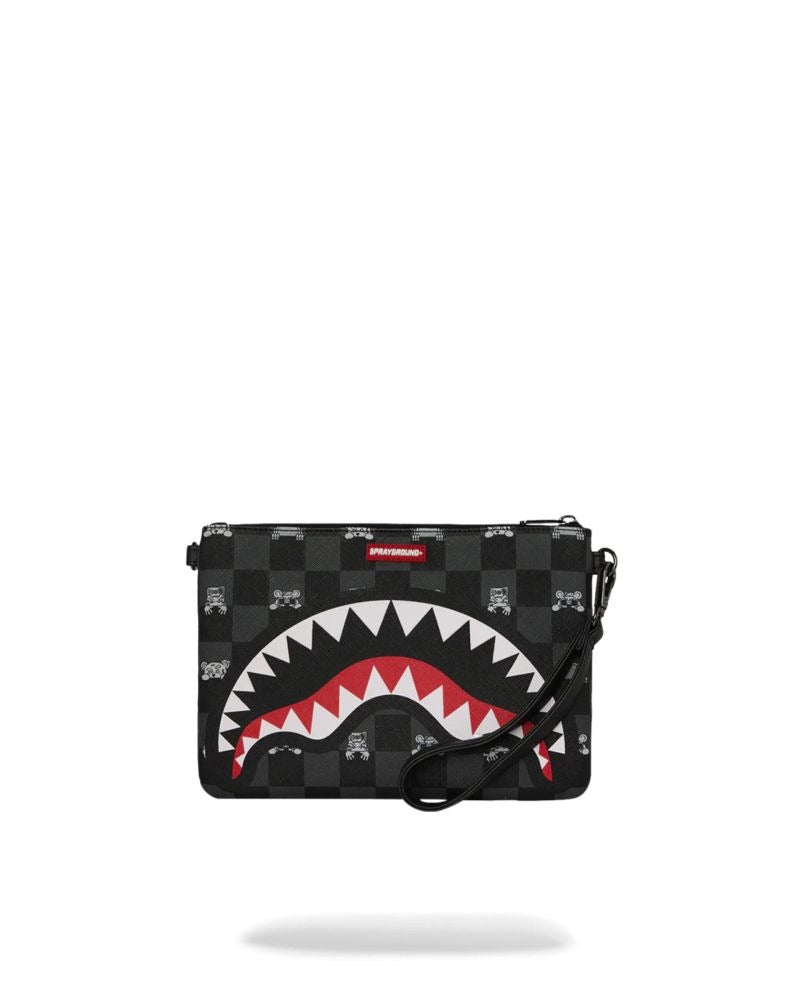 SPRAYGROUND Pochette Nera GRAY PEEKING CHARACTER CHECK CROSSOVER CLUTCH 910B8915NSZ V.UNICA SPRAYGROUND 