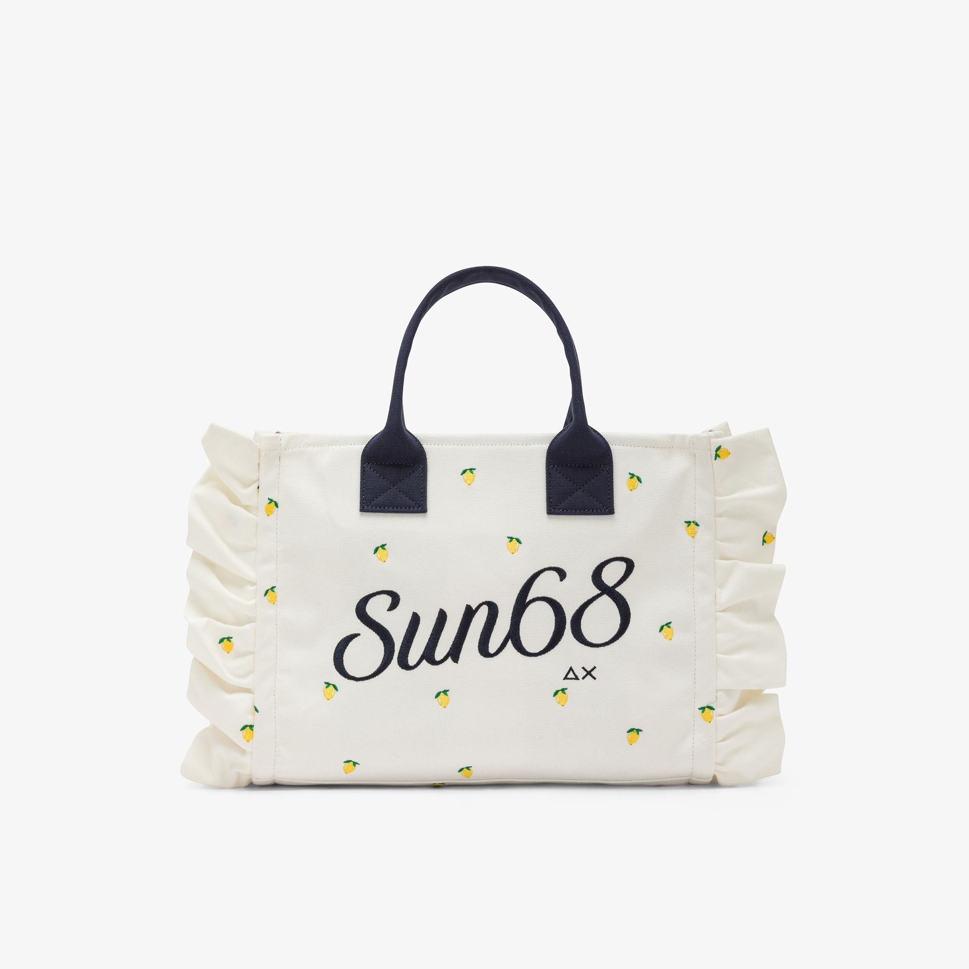 Shopping bag Cali in tela di cotone con ricami bianco panna/blu navy W36225 3107 SUN 68 