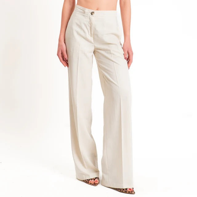 Vicolo-Pantalone wide leg misto lino - beige TAB1624 BEIGE VICOLO 