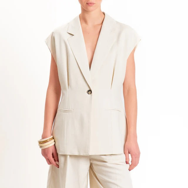 Vicolo-Gilet un bottone misto lino -beige TAB1655 BEIGE VICOLO 