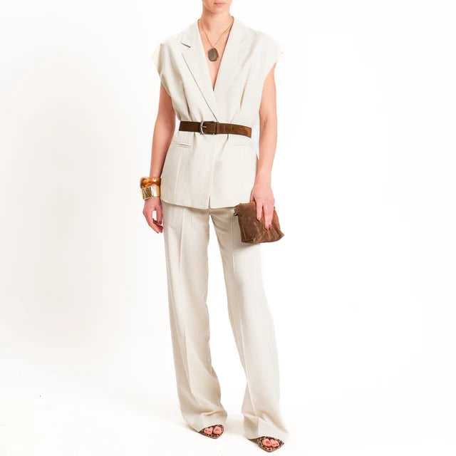 Vicolo-Gilet un bottone misto lino -beige TAB1655 BEIGE VICOLO 