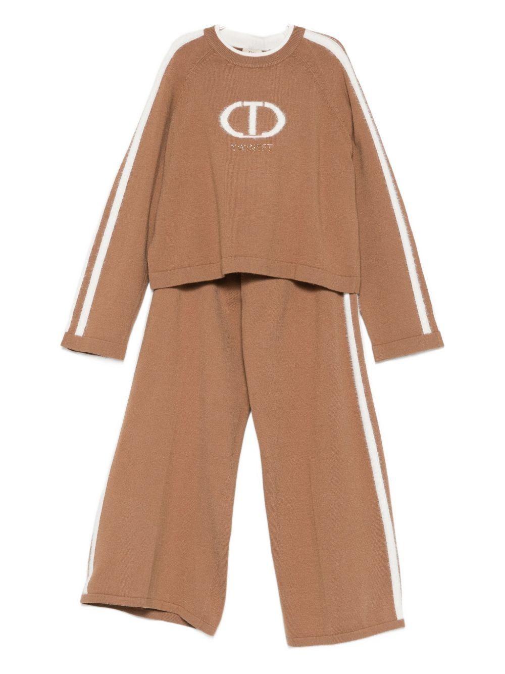 Twinset Maglia con logo e pantaloni ampi camel/off white 252GJ301A 12670 TWINSET 
