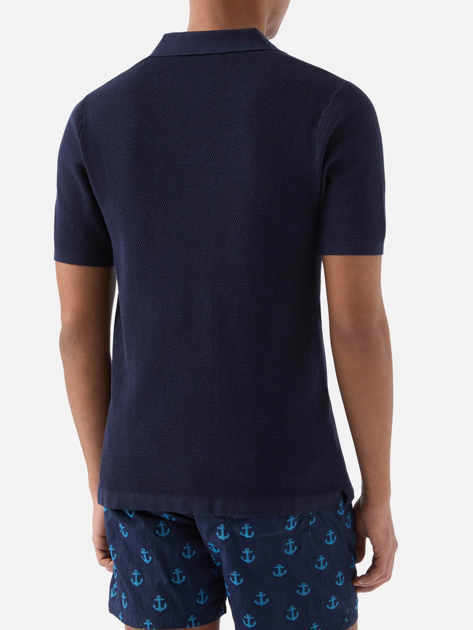 Polo Sloan Mesh in cotone pregiato high twist tinta unita blu SLO0009 00097L MC2 SAINT BARTH 