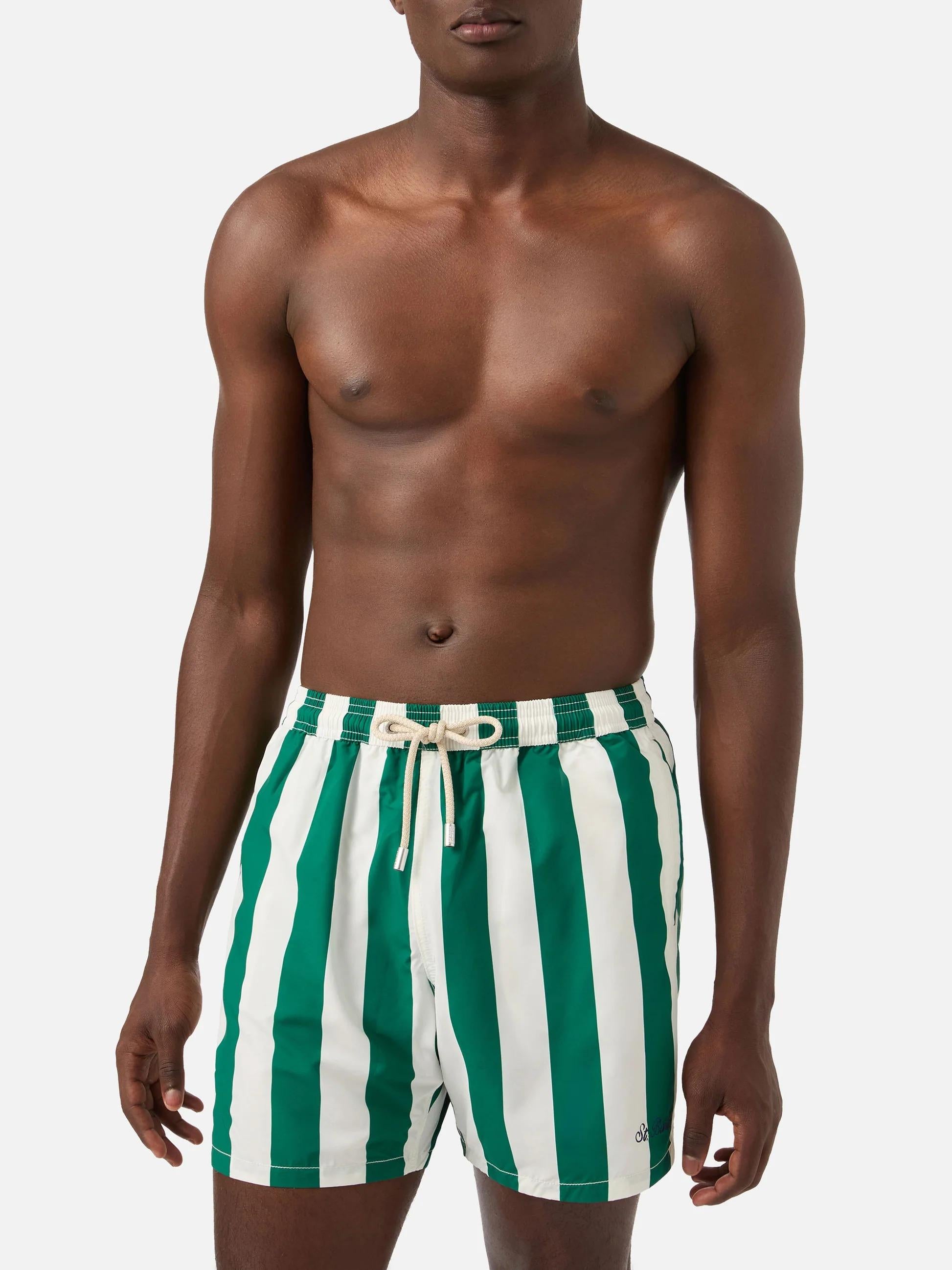 Costume mare Syros a righe bianche e verde inglese SYR000104065L SYR0001 04065L MC2 SAINT BARTH 