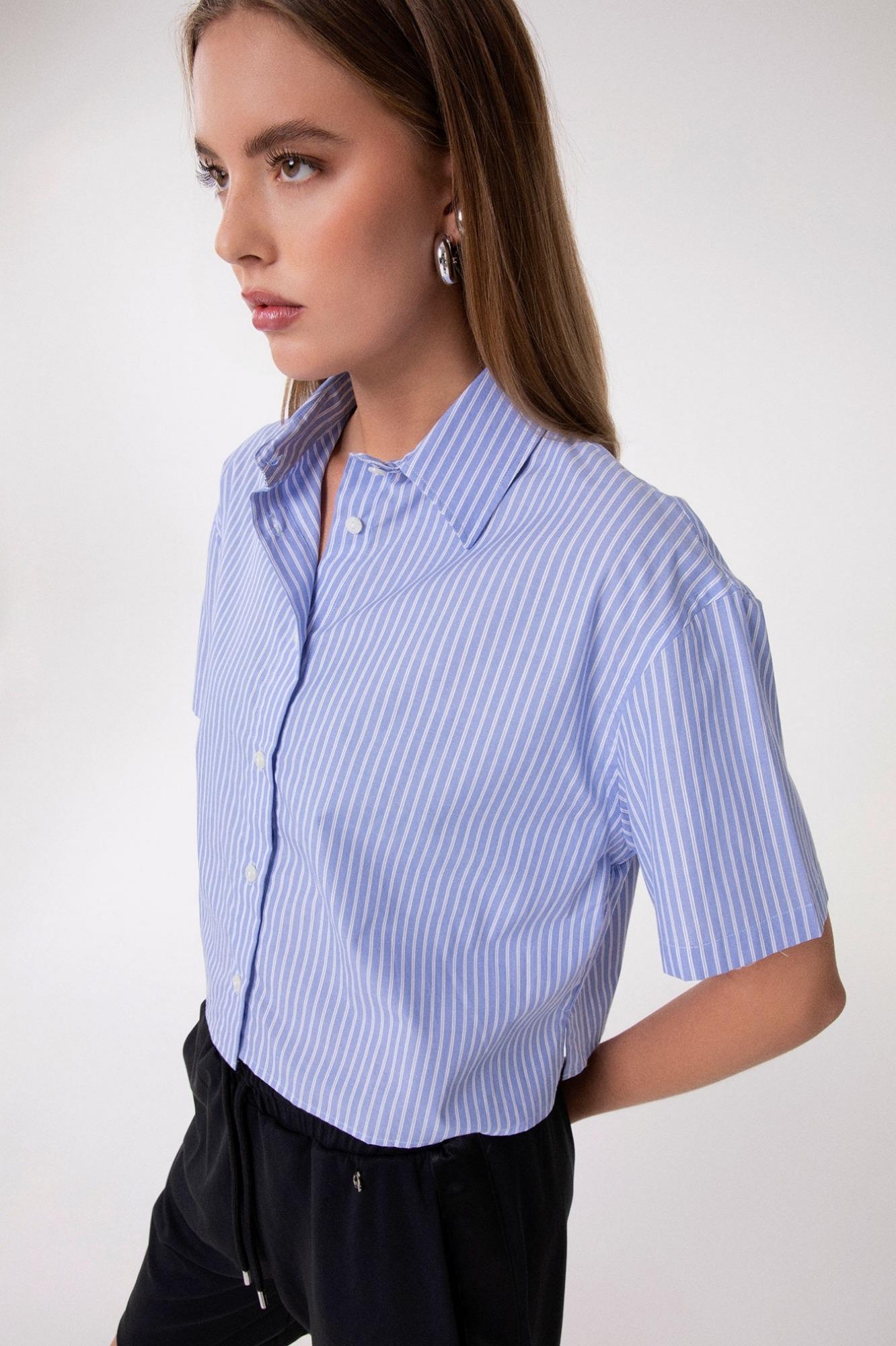 Camicia A Mezza Manica In Bastonetto Di Cotone  Azzurro - Gaëlle Paris GAABW09837-TMTL0030 AZZURRO GAELLE 