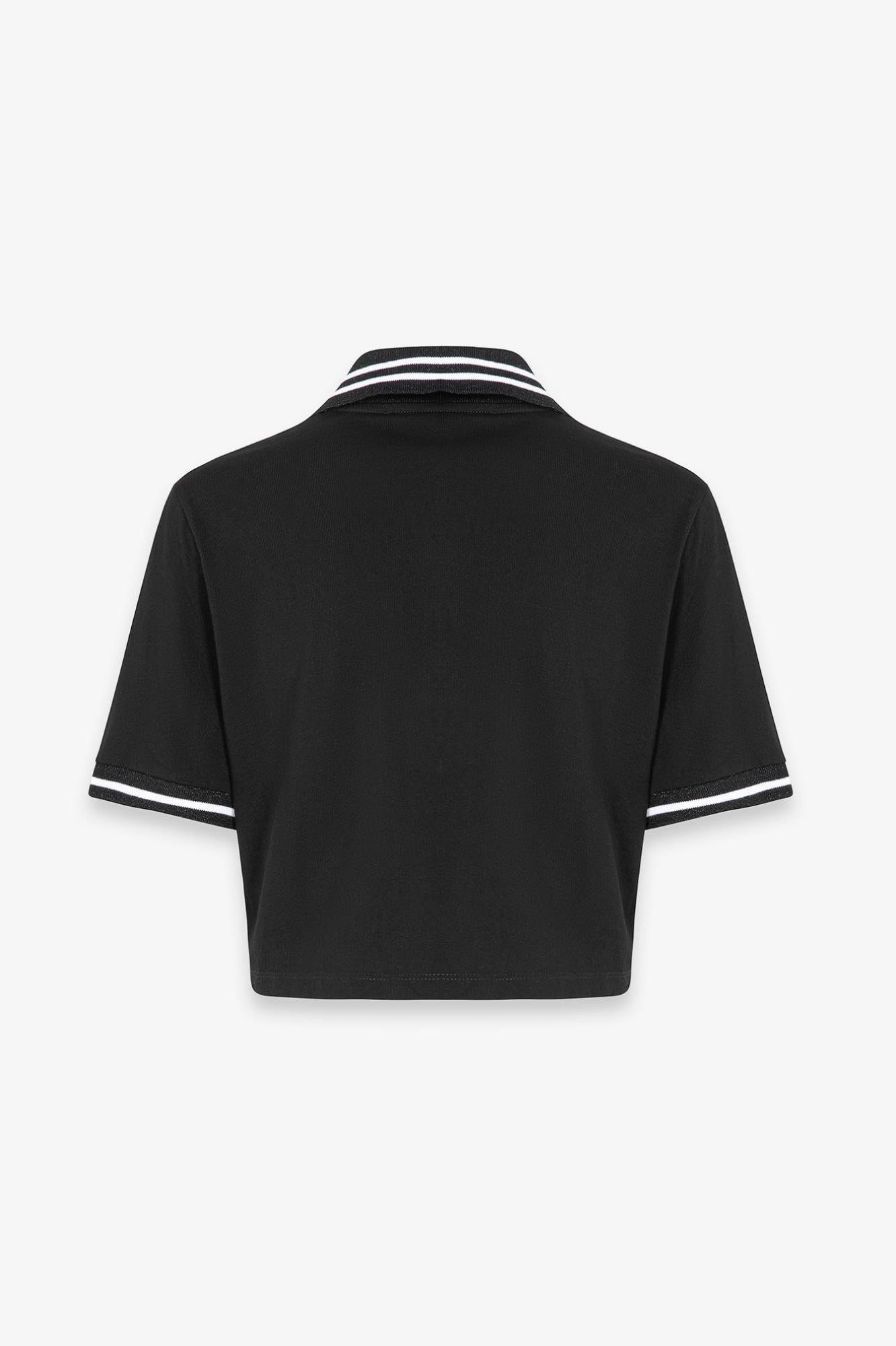 T-Shirt Crop Mezza Manica Con Collo E Abbottonatura A Polo Appl. Termo Lato Cuore  Nero - Gaëlle Paris GAABW09320-PTTS0043 NE01 GAELLE 