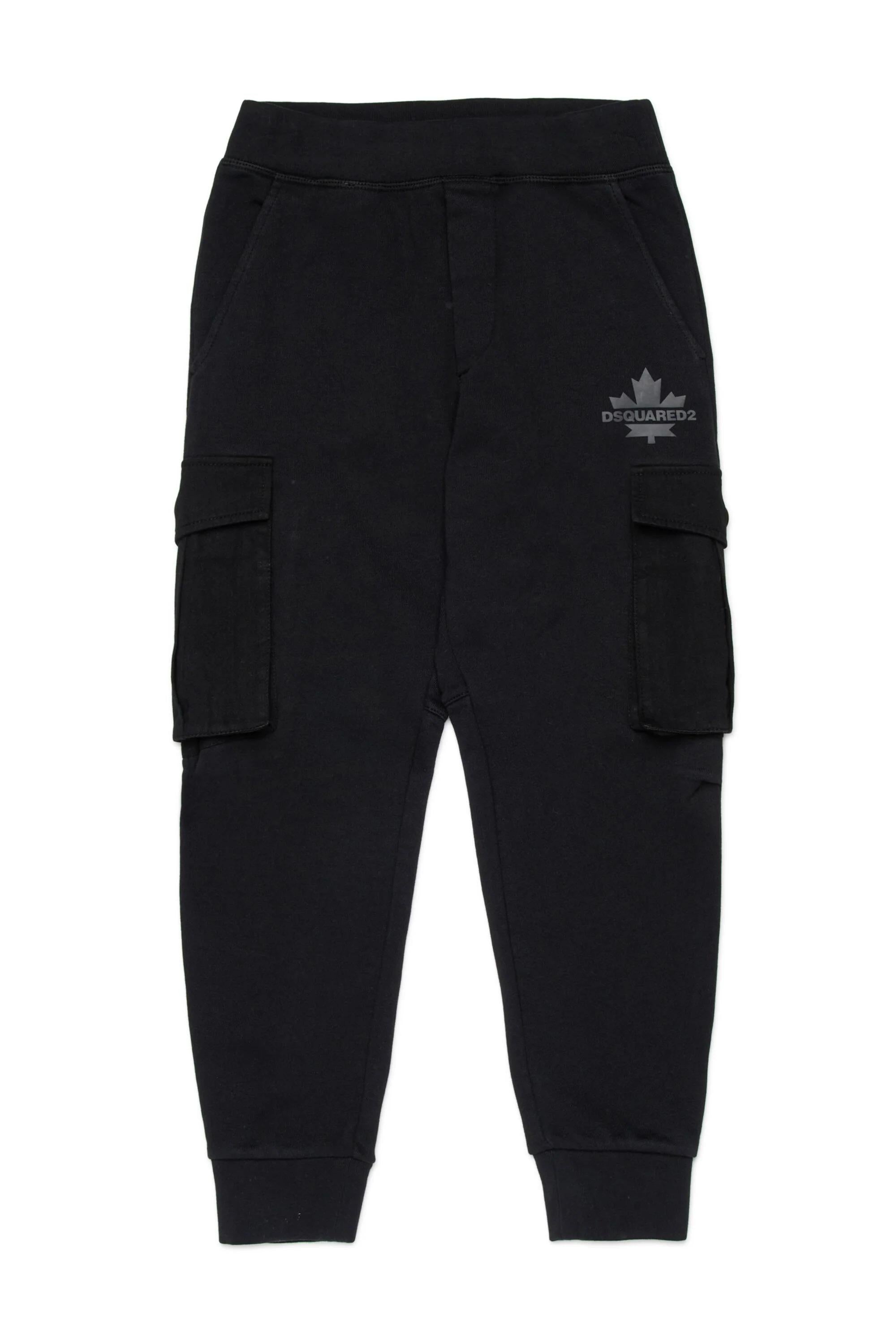 DSQUARED2<BR/>Pantaloni cargo in pile con foglia d'acero nero DQ2721-D0AC6 DQ900 DSQUARED KID 