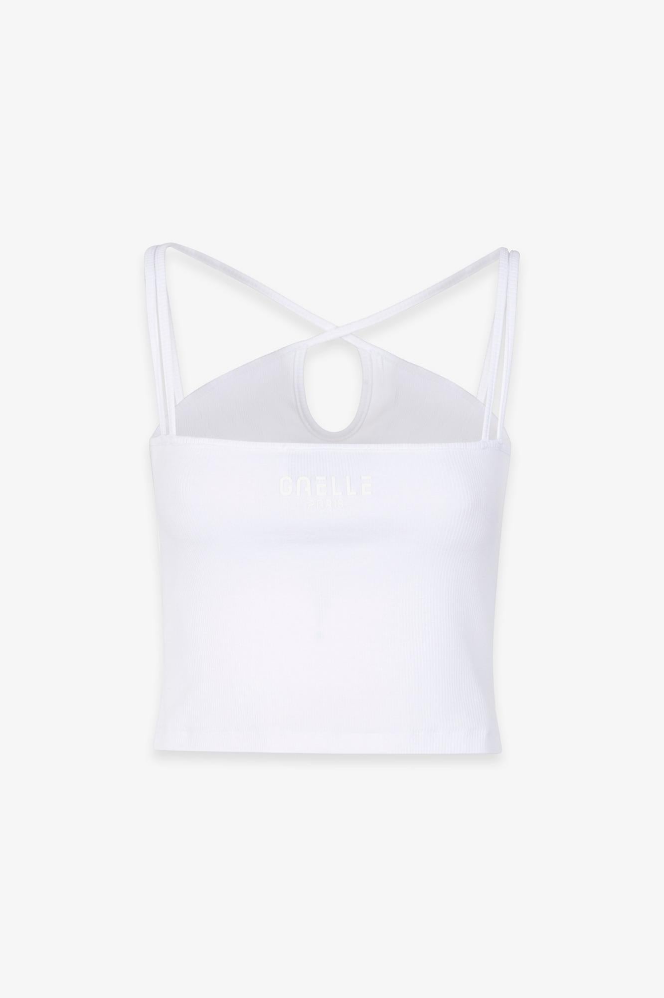 Canotta In Costina Con Spalline Sottili Con Applicazione  Bianco - Gaëlle Paris GAABW09305-PTTA0006 BIANCO GAELLE 