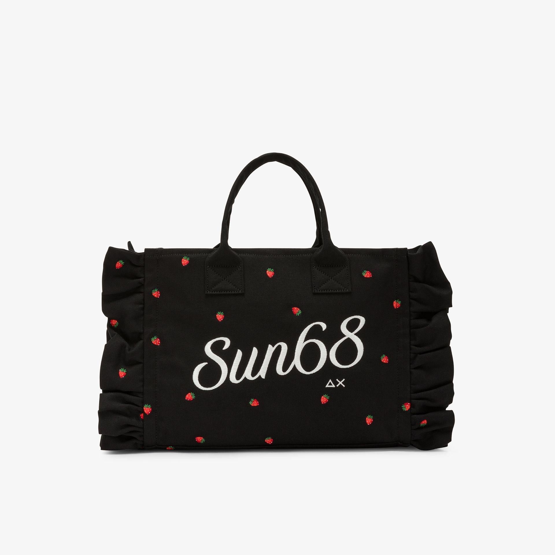 Shopping bag Cali in tela di cotone con ricami nero/bianco panna W36225 1131 SUN 68 