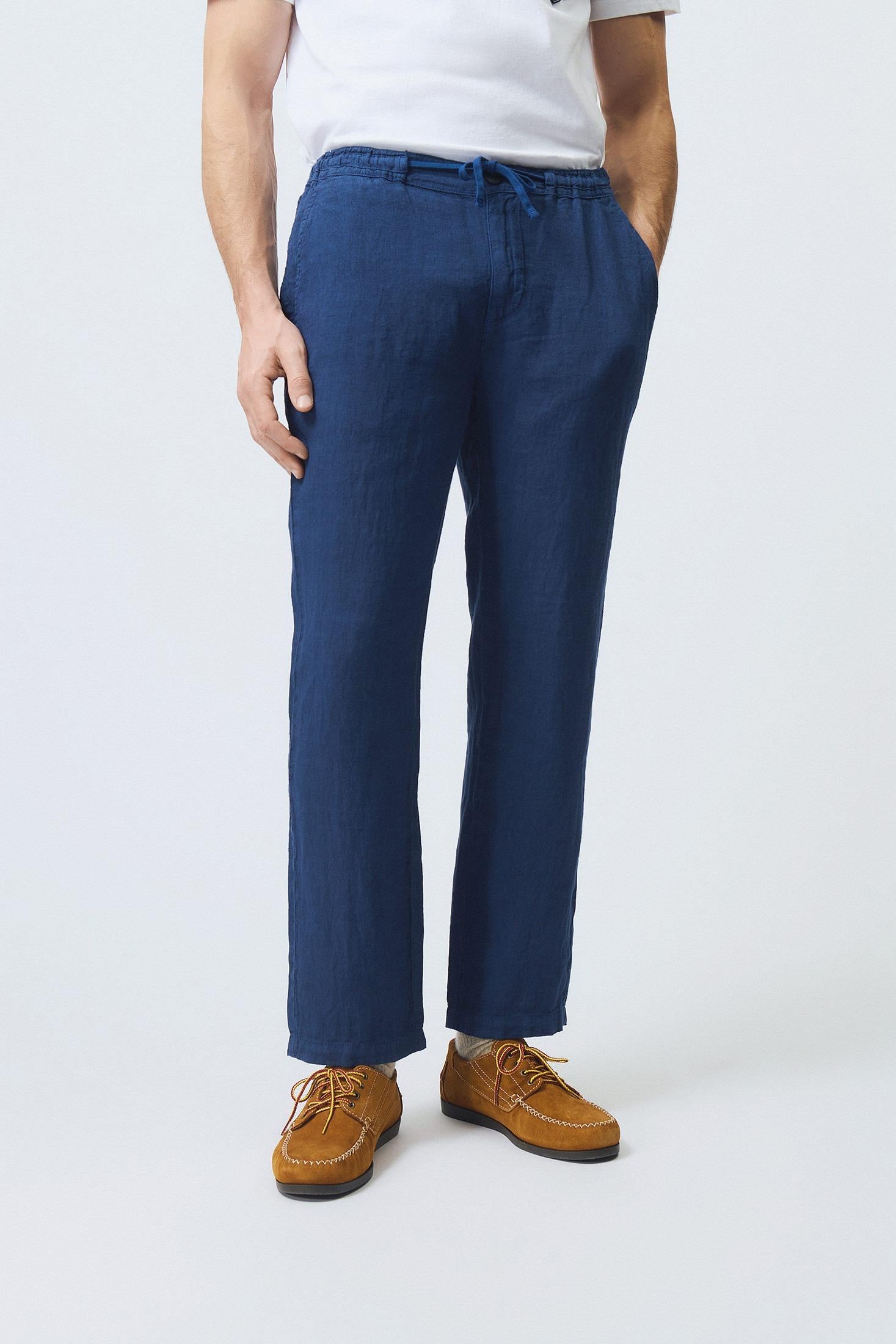 Pantalone portofino heavy linen dyed Blue Navy RRU90301P4230569 C0048 ROY ROGER'S 
