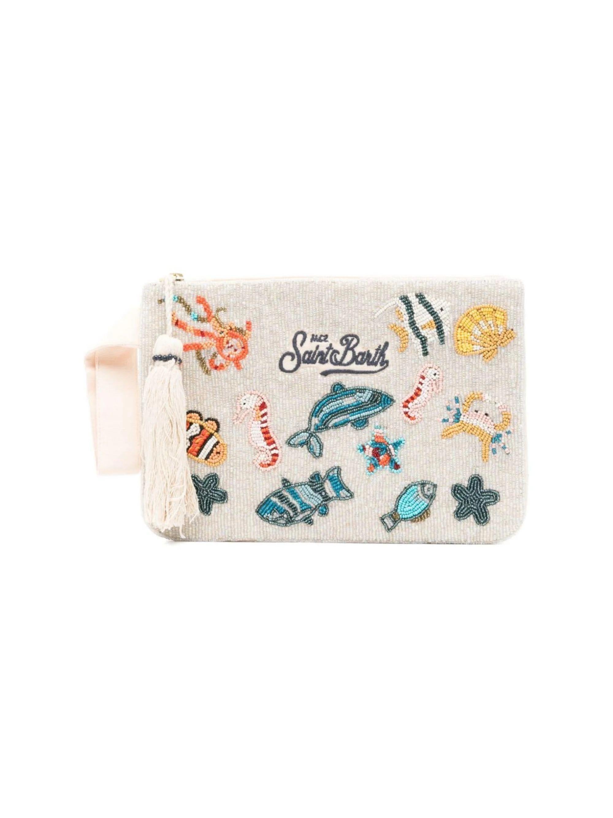 Pochette beige MC2 Saint Barth con ricamo logo e perline POU000200877L POU0002 00877L MC2 SAINT BARTH 