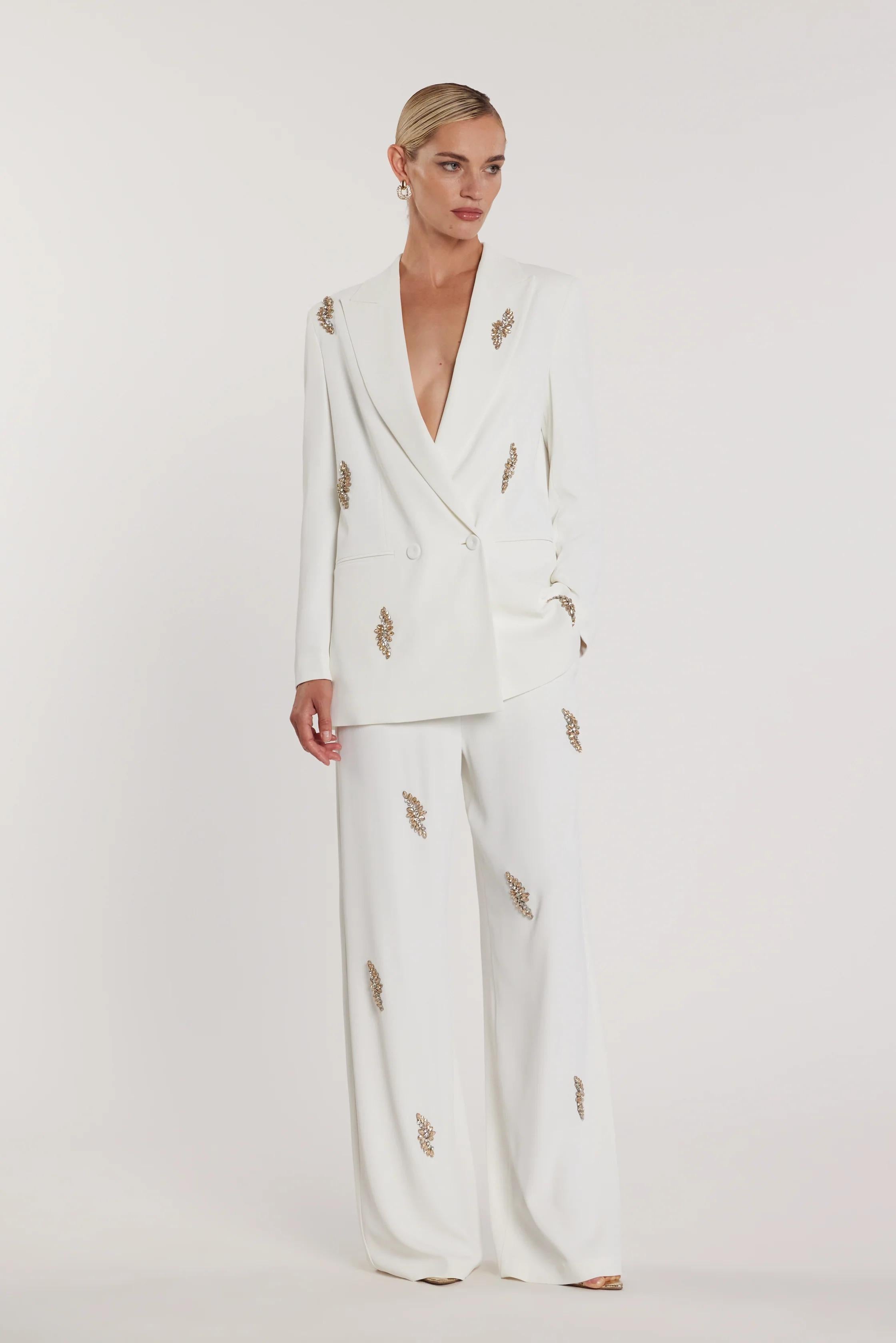 RELISH Pantalone AVEZAM vita alta ampia con applicazioni strass MILK<BR/><BR/> RCP2607006006 1101 RELISH 