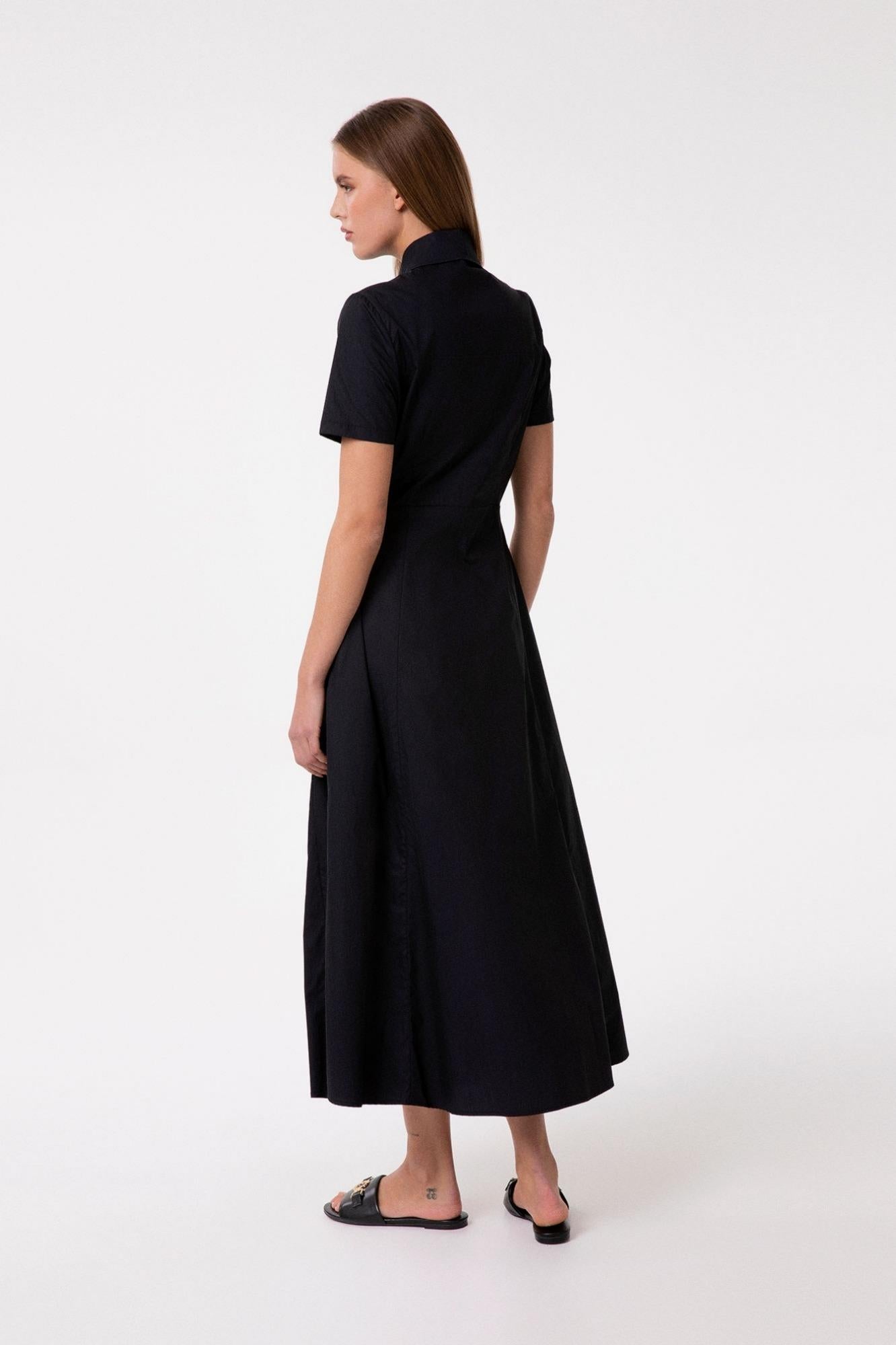 Abito Chemisier Midi A Mezza Manica Con Bottoni Oro  Nero - Gaëlle Paris GAABW09757-TMTL0028 NE01 GAELLE 