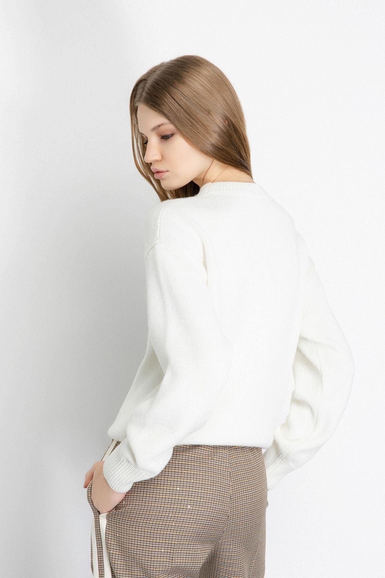 Pullover Cropped In Maglieria Con Logo Lurex  Off White - Gaëlle Paris GAABW07114-MBFI0001 BI02 GAELLE 