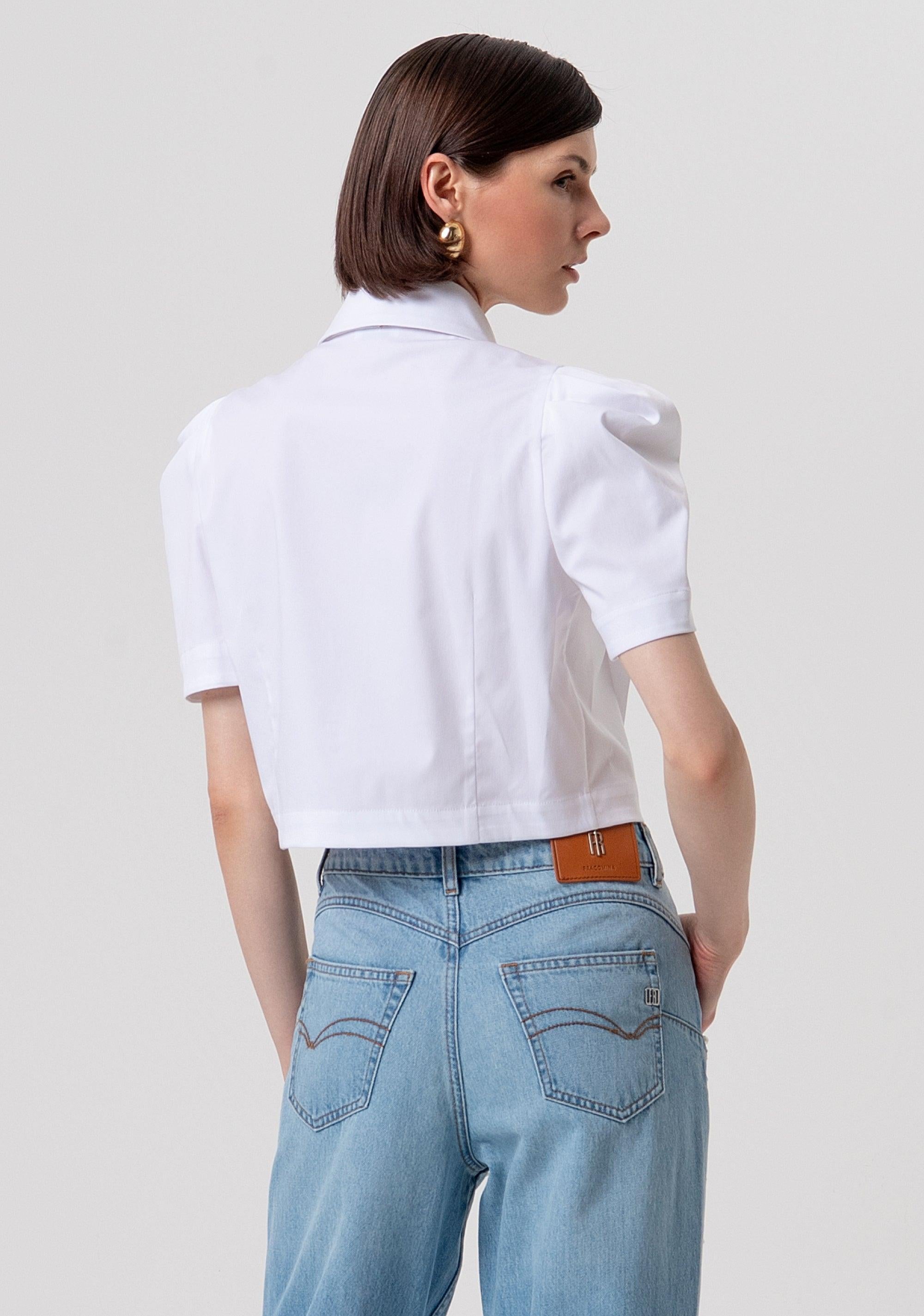 Camicia cropped in popeline WHITE FR26ST6028W83301 278 FRACOMINA 