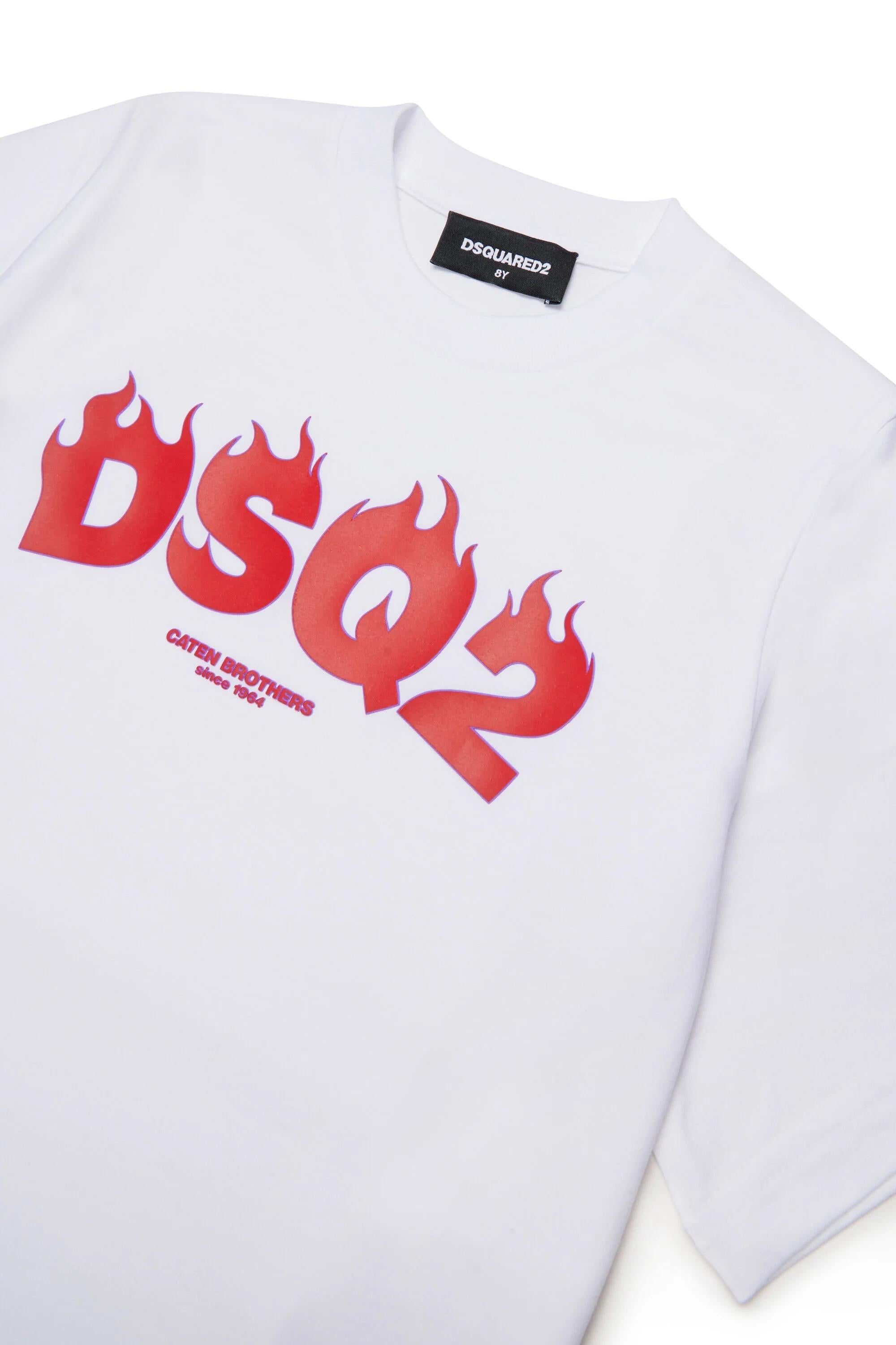 DSQUARED2<BR/>Maglietta con logo DSQ2 bianca DQ3168-D00XM DQ100 DSQUARED KID 