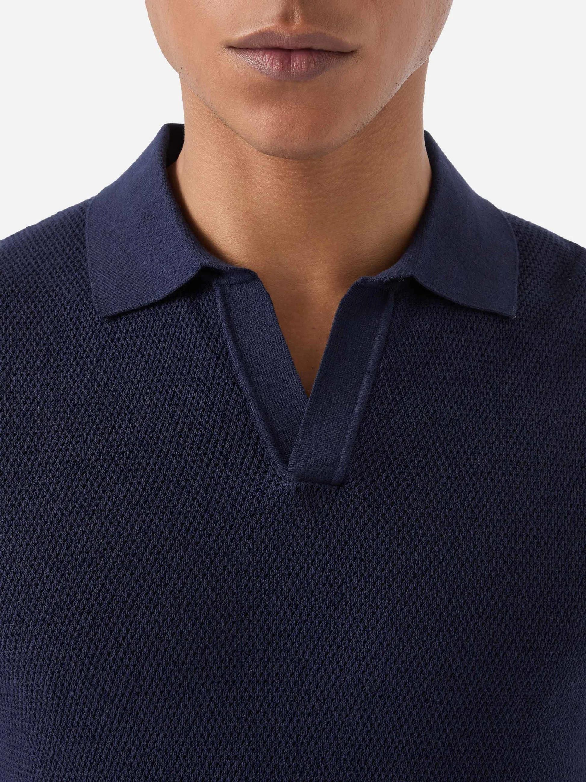 Polo Sloan Mesh in cotone pregiato high twist tinta unita blu SLO0009 00097L MC2 SAINT BARTH 