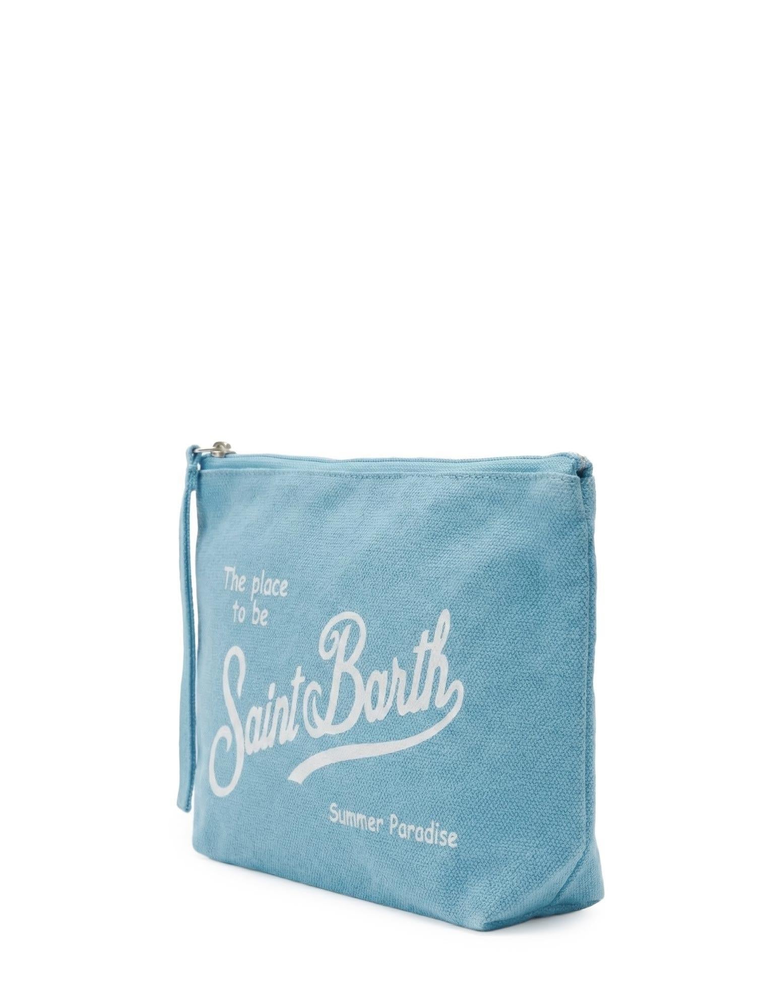 Saint Barth<BR/>Pochette Aline Linen Celeste ALI0004 00555L MC2 SAINT BARTH 