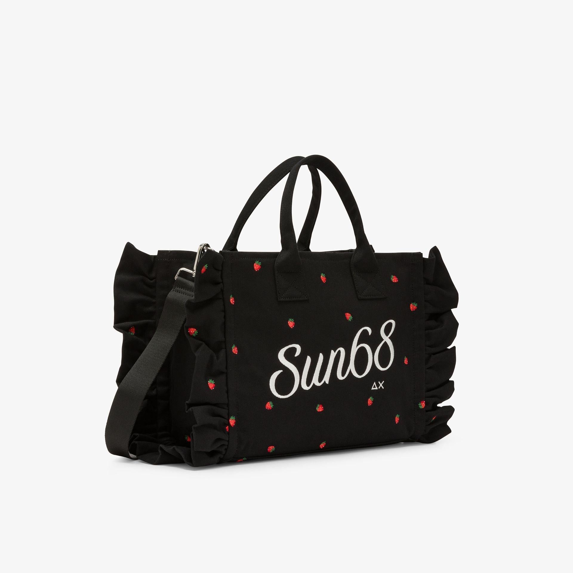 Shopping bag Cali in tela di cotone con ricami nero/bianco panna W36225 1131 SUN 68 