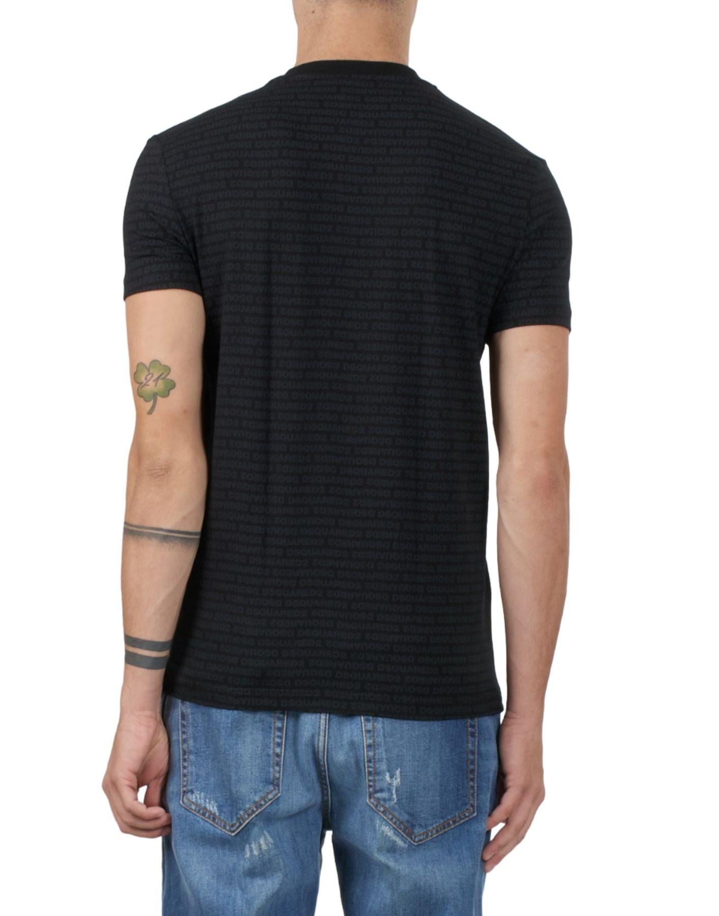 Round Neck T-shirt Dsquared2 Logo Allover Nera