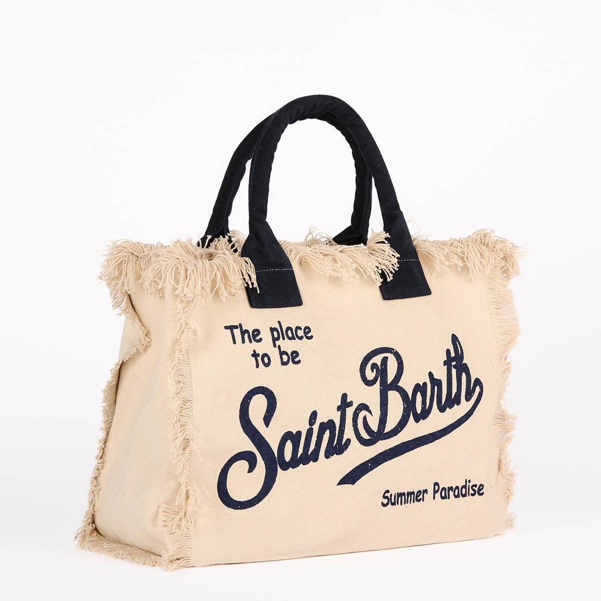 Borsa colette beige con manici  e stampa Blu COL0001 03276H MC2 SAINT BARTH 