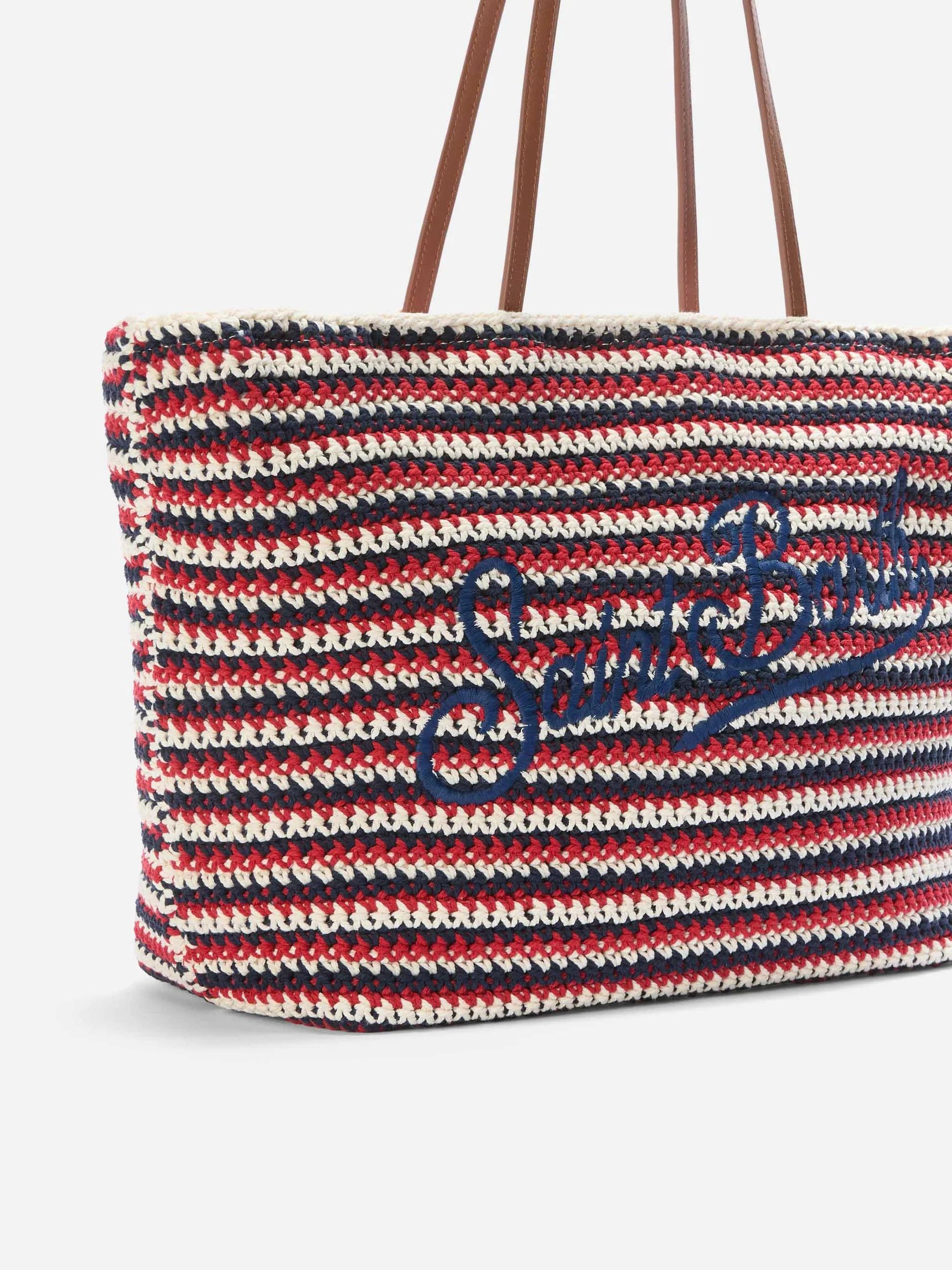 Borsa Tote Crochet a righe blu e rosse con logo ricamato CRO0007L 00593L MC2 SAINT BARTH 