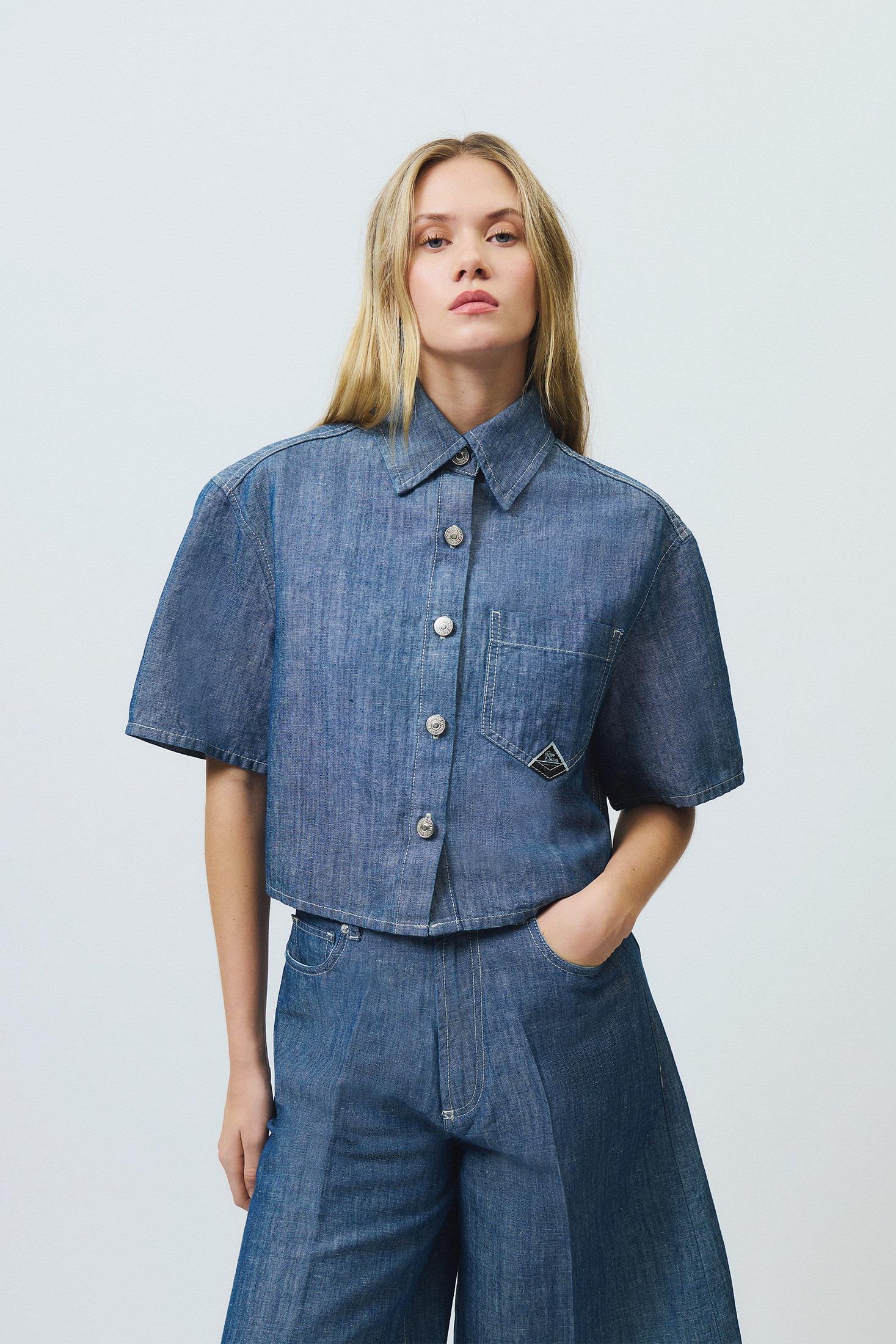 Camicia Roy Roger's chambray cotton linen rinse RND90141D7380021 C0090 ROY ROGER'S 