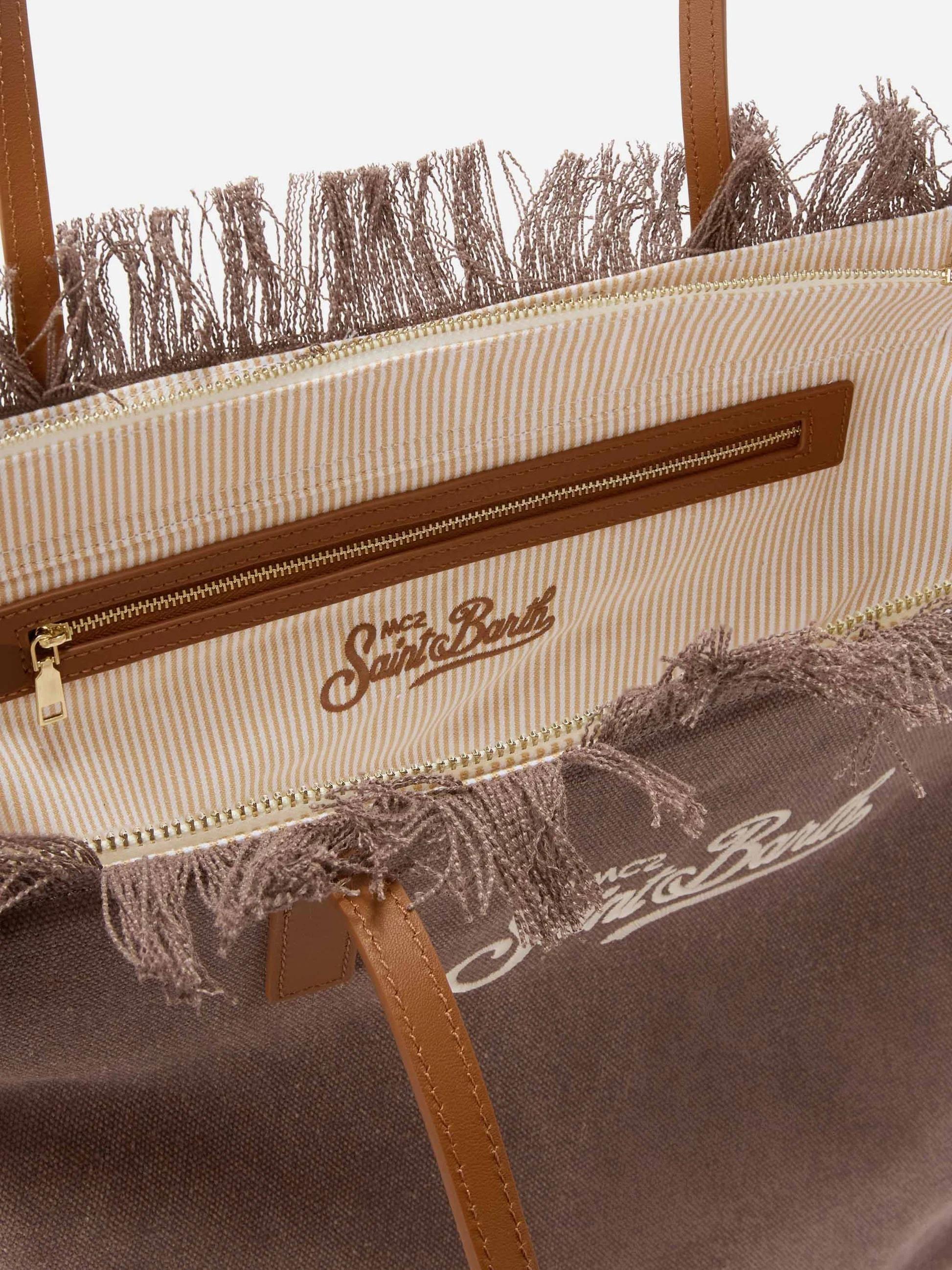 Borsa City regular in canvas marrone con frange CBF0001 01742L MC2 SAINT BARTH 