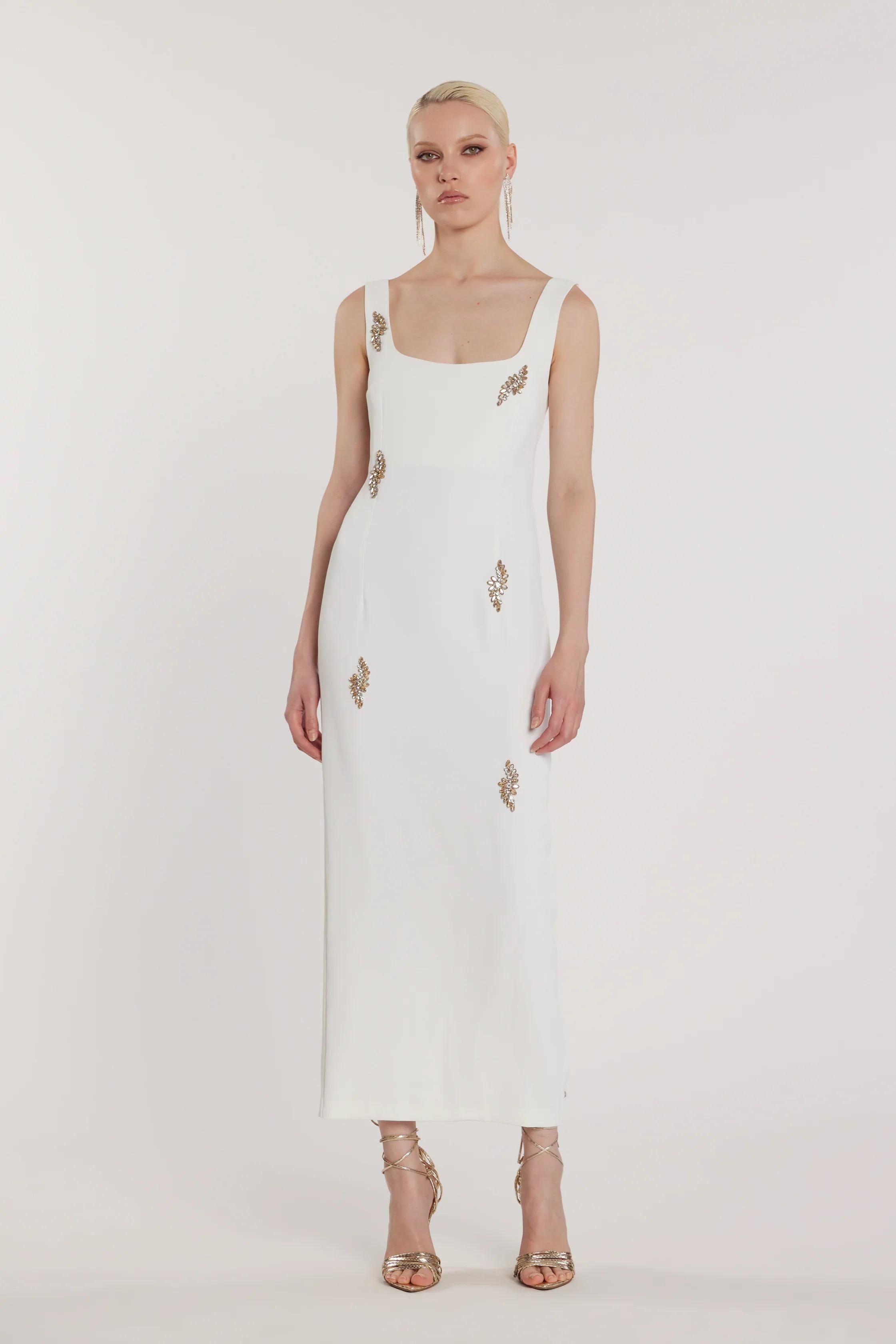 RELISH Abito ANGIOLINI senza maniche lungo con applicazioni strass MILK RCP2609006012 1101 RELISH 