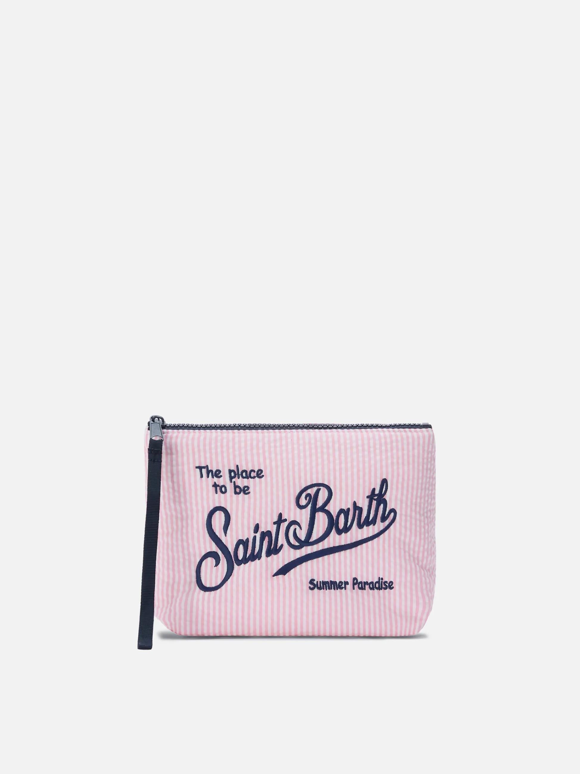 Pochette Aline in cotone seersucker a righe rosa ALI0049 00376L MC2 SAINT BARTH 