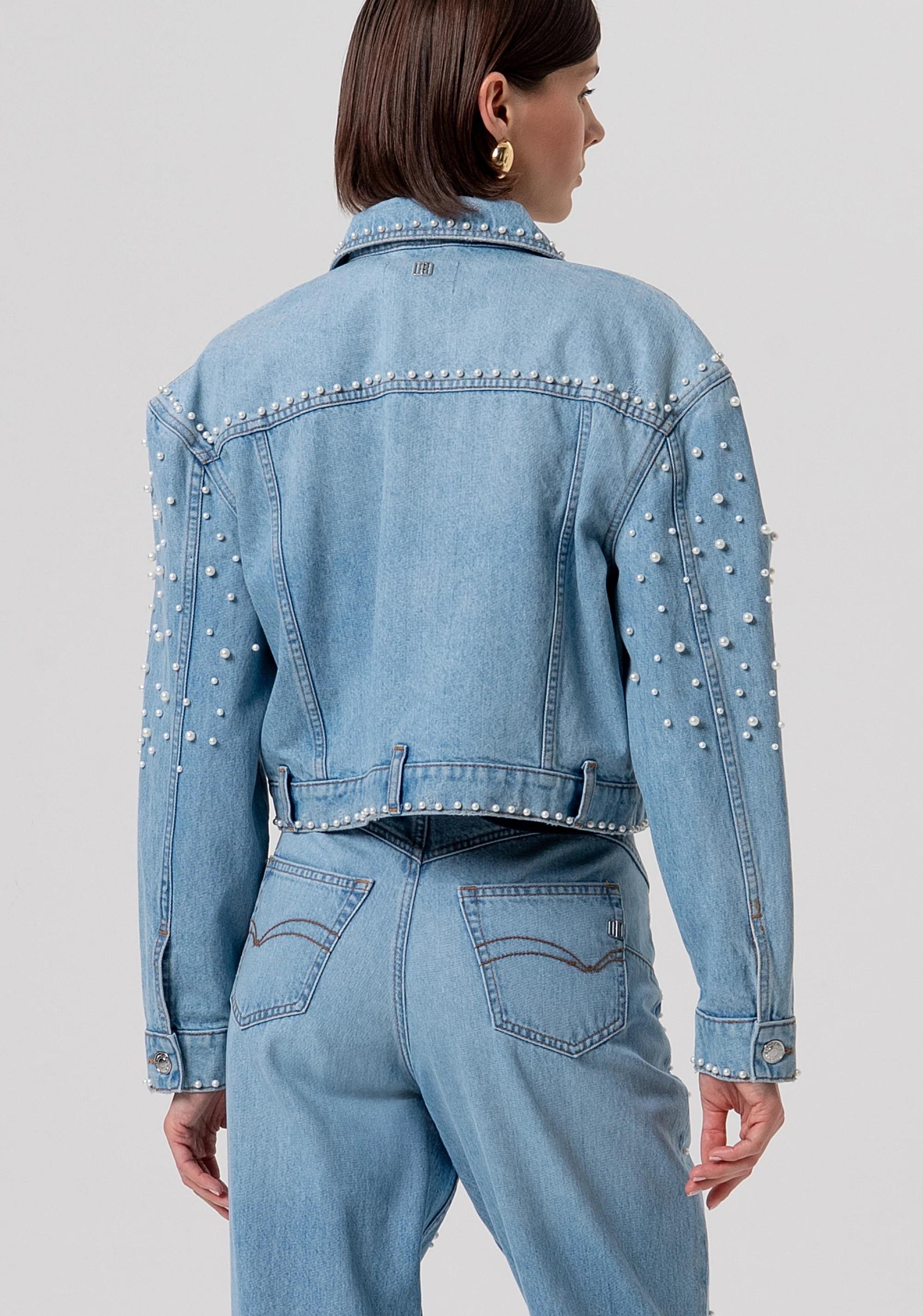 FRACOMINA Giacca regular in denim con lavaggio chiaro e perle FR26SJ4004D47103 062 FRACOMINA 