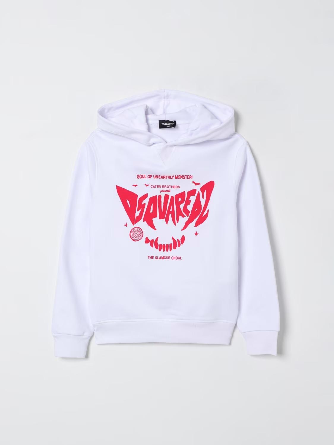 Felpa cappuccio relax DSQUARED2<BR/>Hooded sweatshirt with horror print white DQ3004-D0094 DQ100 DSQUARED KID 