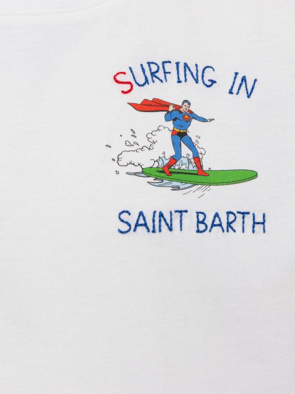 T-shirt in cotone con ricamo Surfing in St. Barth e stampa Superman TSH0001 01248H MC2 SAINT BARTH 
