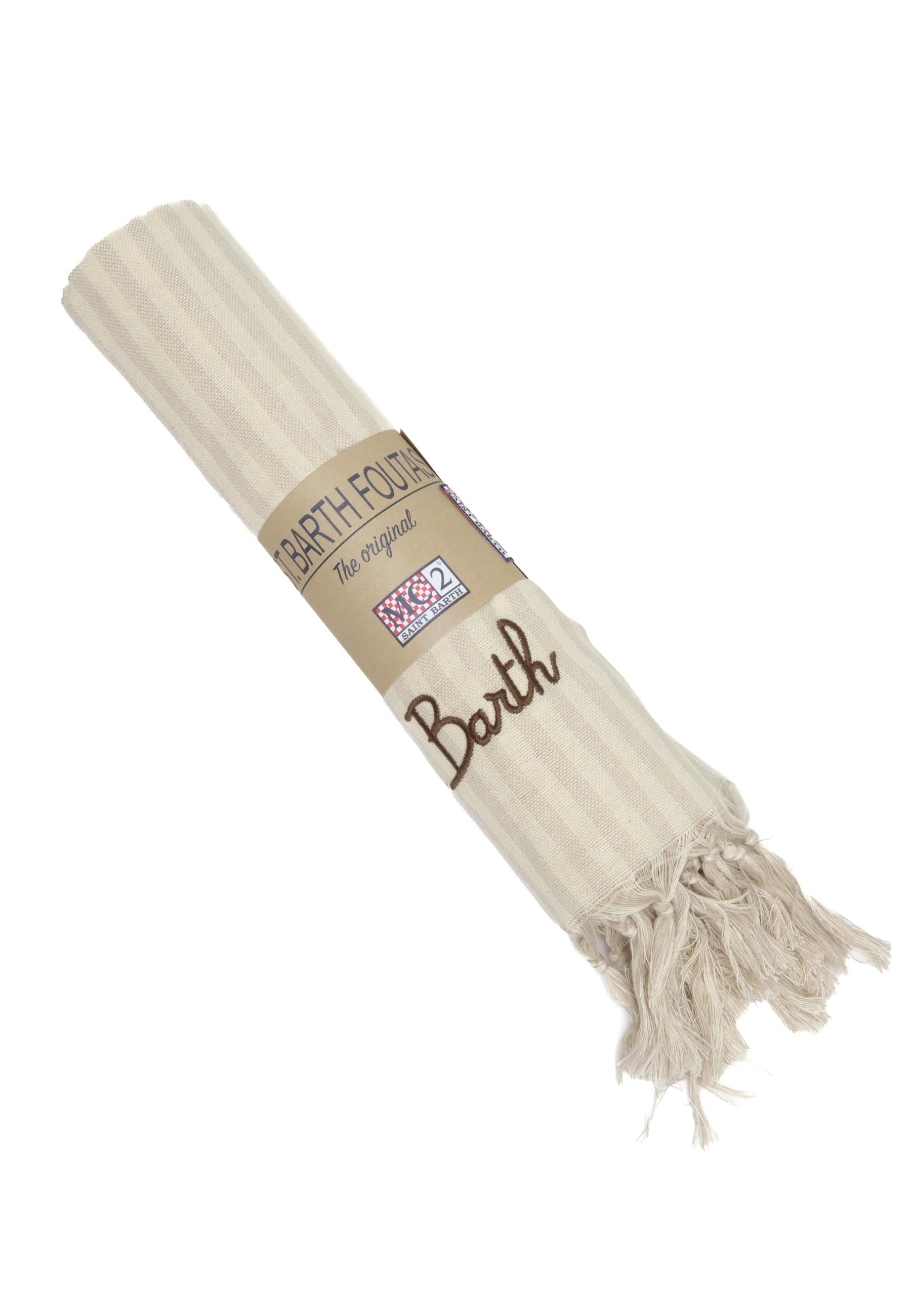 Mc2 Saint Barth Telo Mare Fouta In Cotone A Righe Beige FOUL002/00658L FOUL002 00658L MC2 SAINT BARTH 