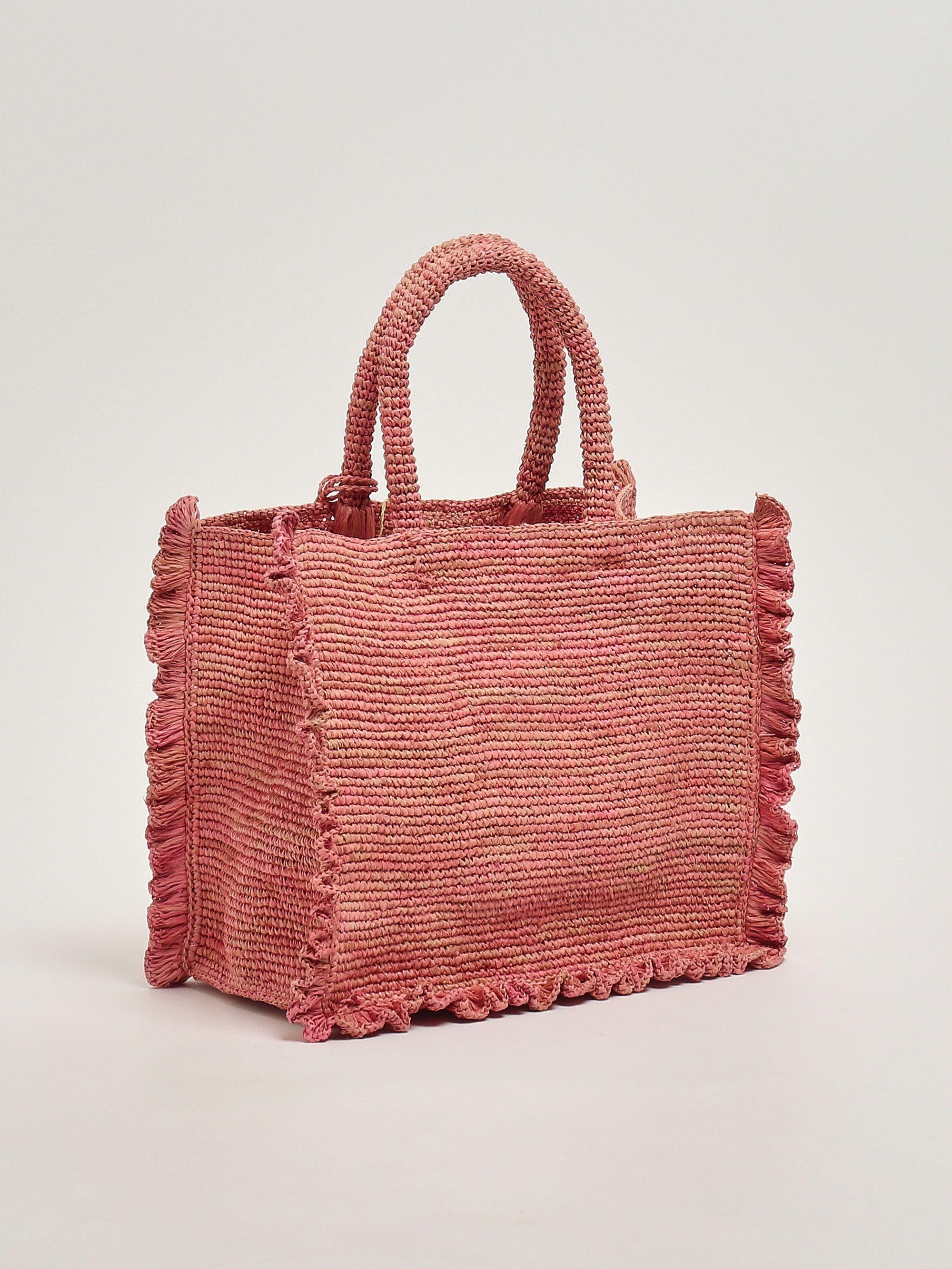 Borsa Volant medium in raffia con logo ricamato rosa RAFV001 00223L MC2 SAINT BARTH 