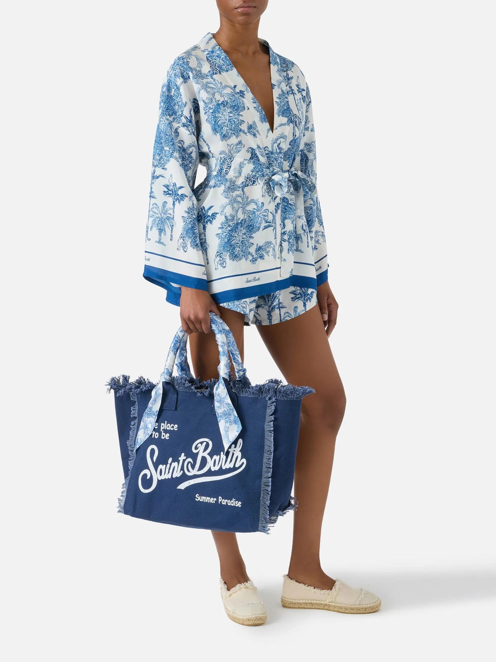 Borsa Vanity regular in canvas blu con twill removibile VANI045 09850L MC2 SAINT BARTH 