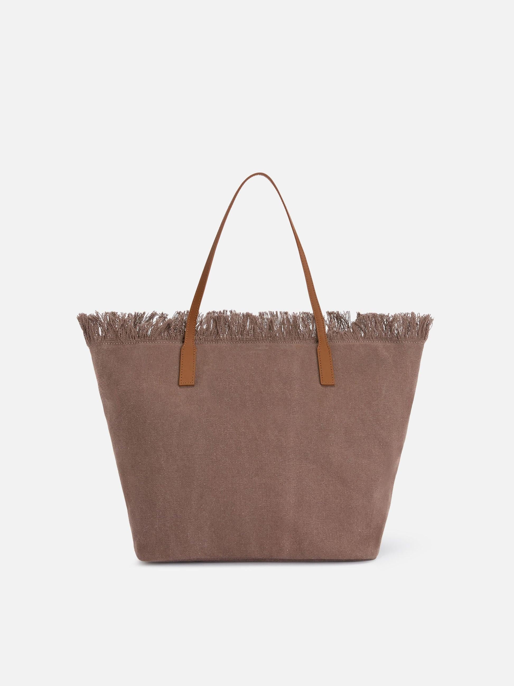 Borsa City regular in canvas marrone con frange CBF0001 01742L MC2 SAINT BARTH 