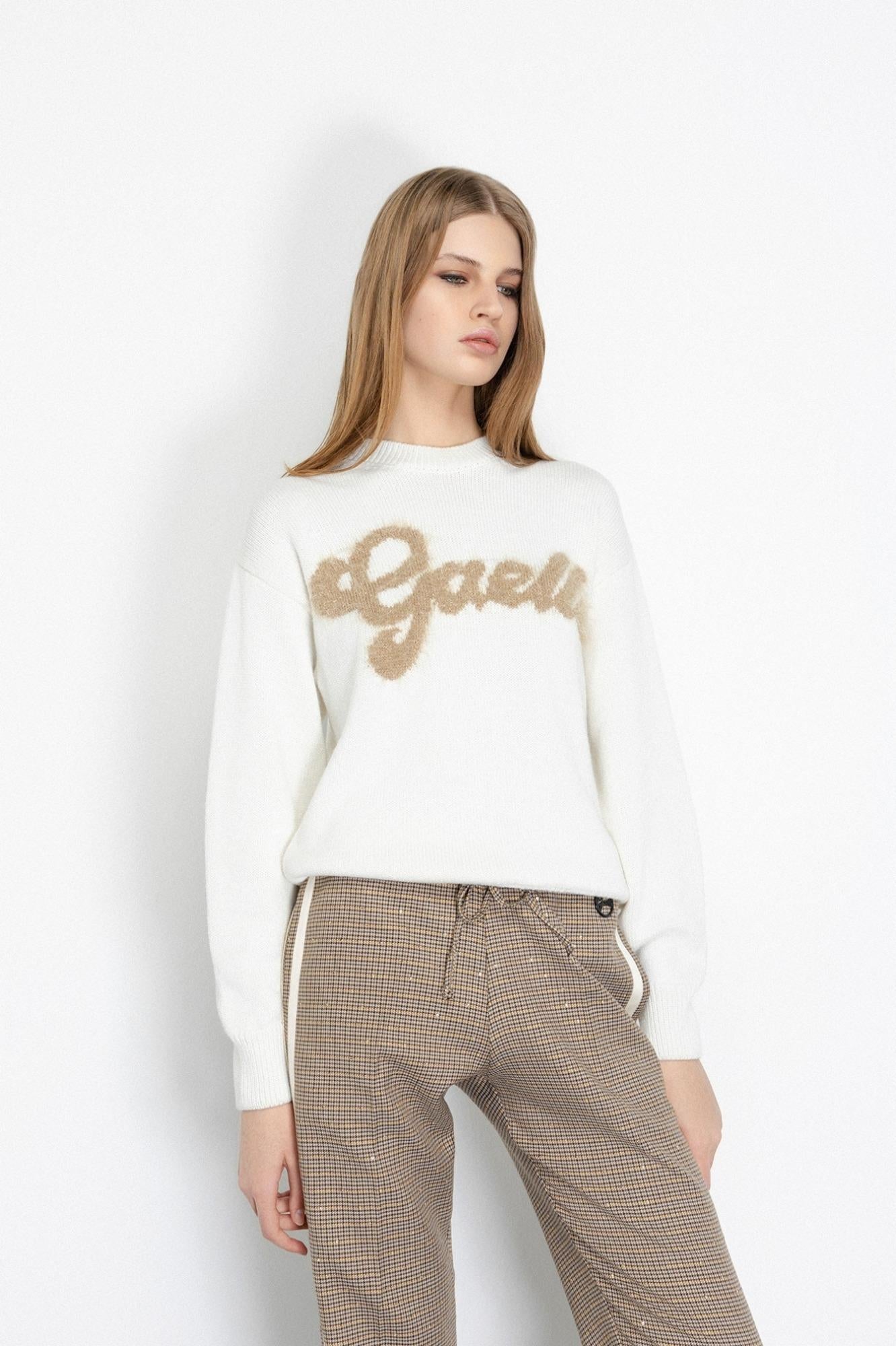 Pullover Cropped In Maglieria Con Logo Lurex  Off White - Gaëlle Paris GAABW07114-MBFI0001 BI02 GAELLE 
