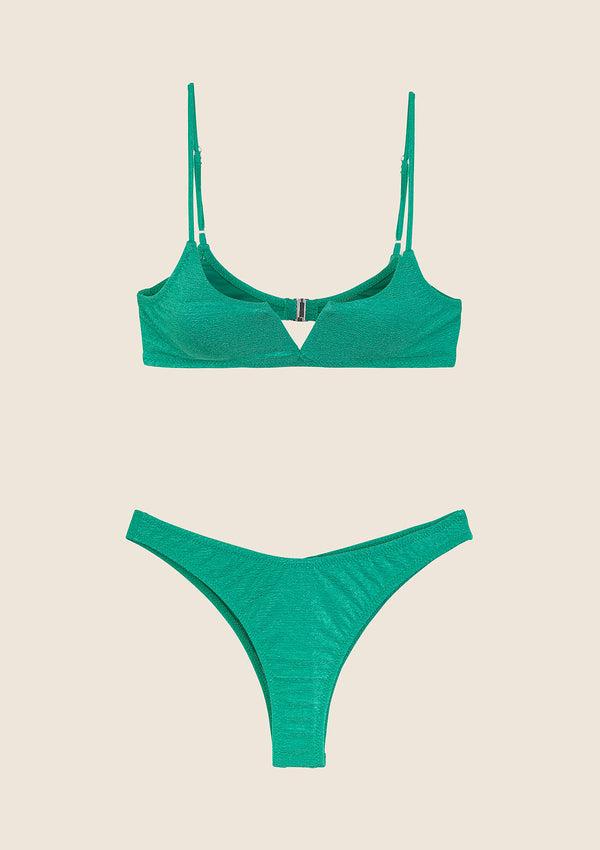 Bikini Donna F**K Top con Ferretto e Slip Americano Fisso Verde 1143-GN