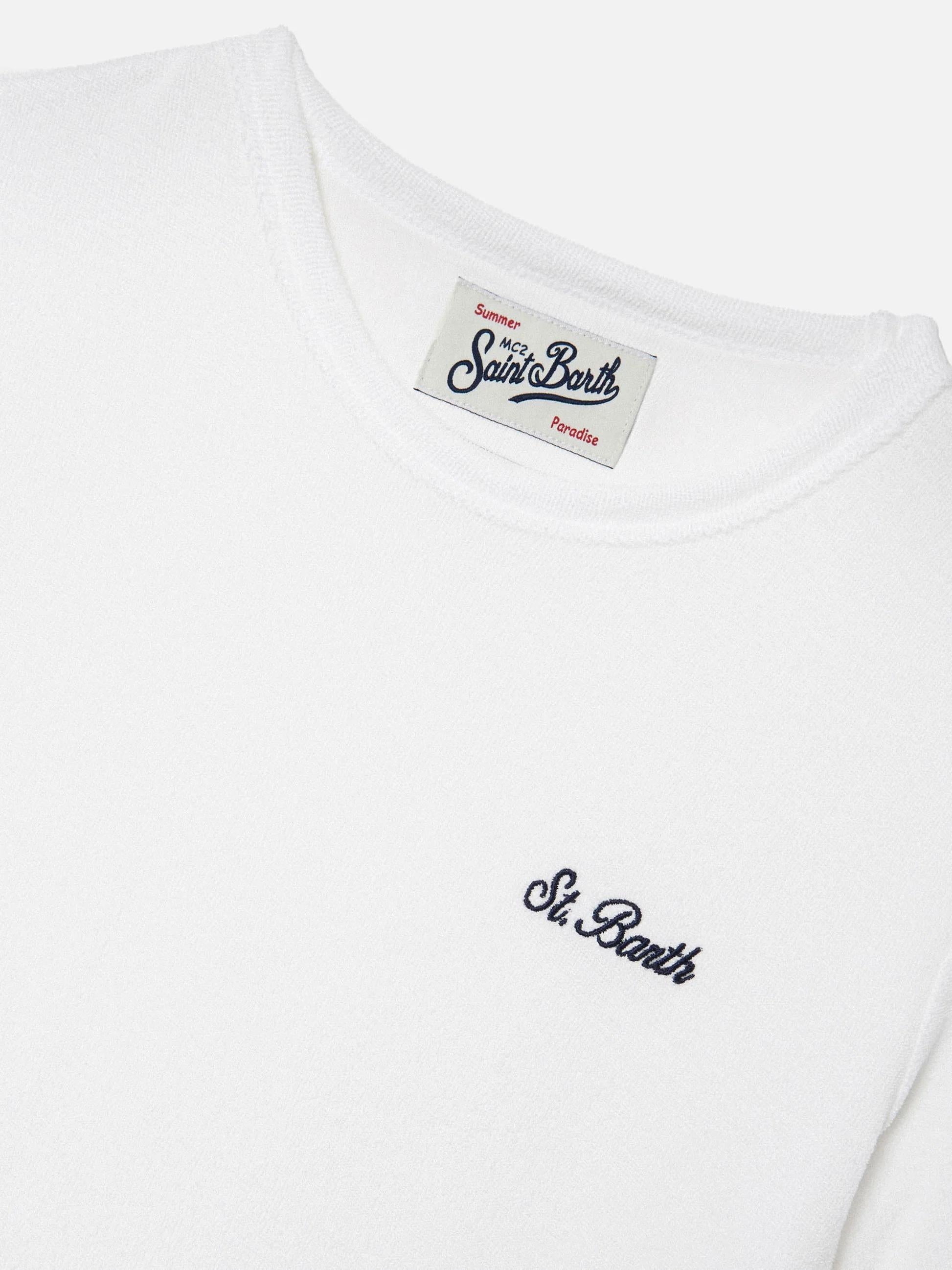 T-shirt Gary Jr in tessuto effetto spugna bianco con logo ricamato GAR0001 01163L MC2 SAINT BARTH 
