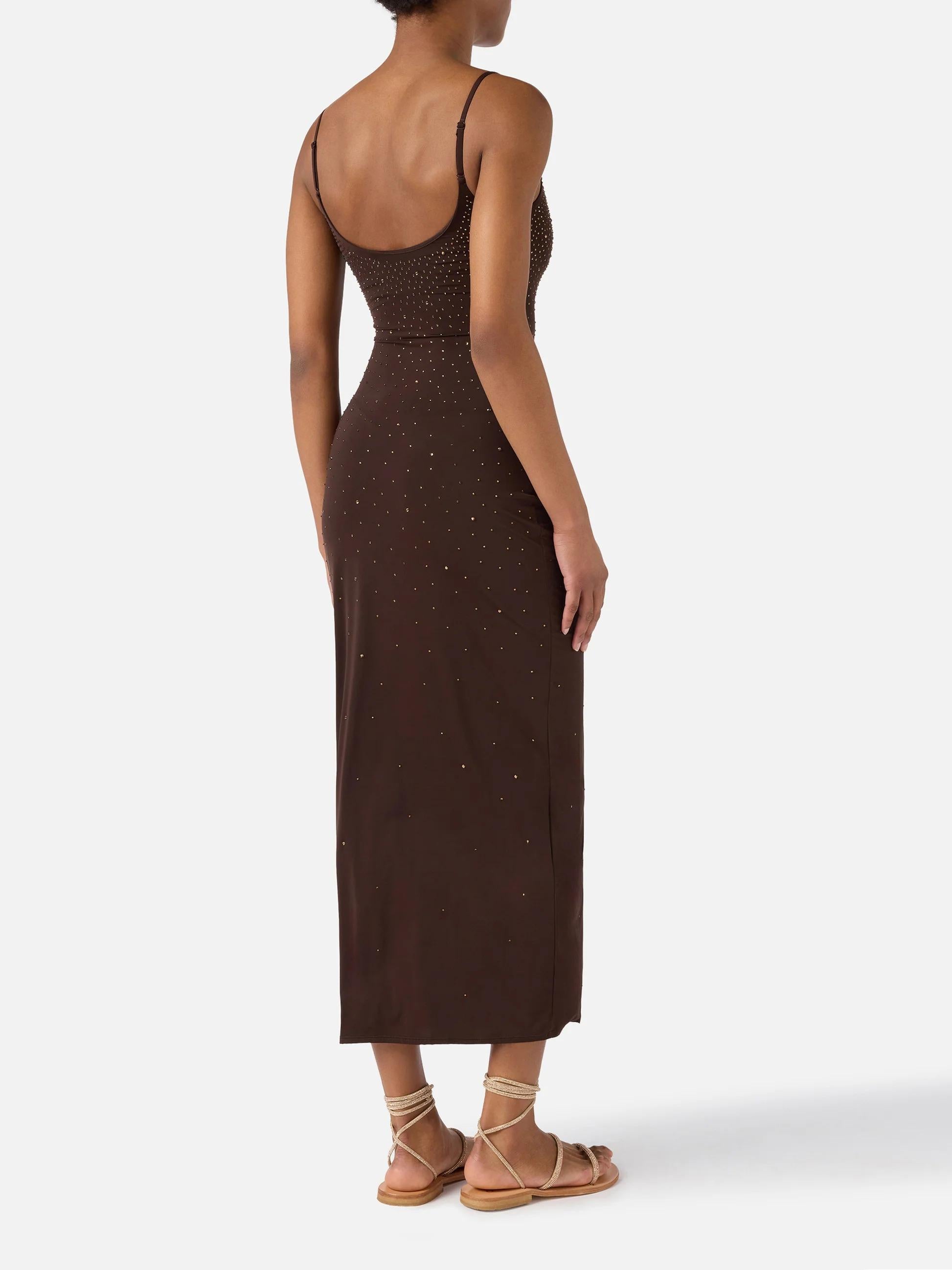 Abito lungo Evy marrone con strass effetto degradé EYV0001 01830L MC2 SAINT BARTH 