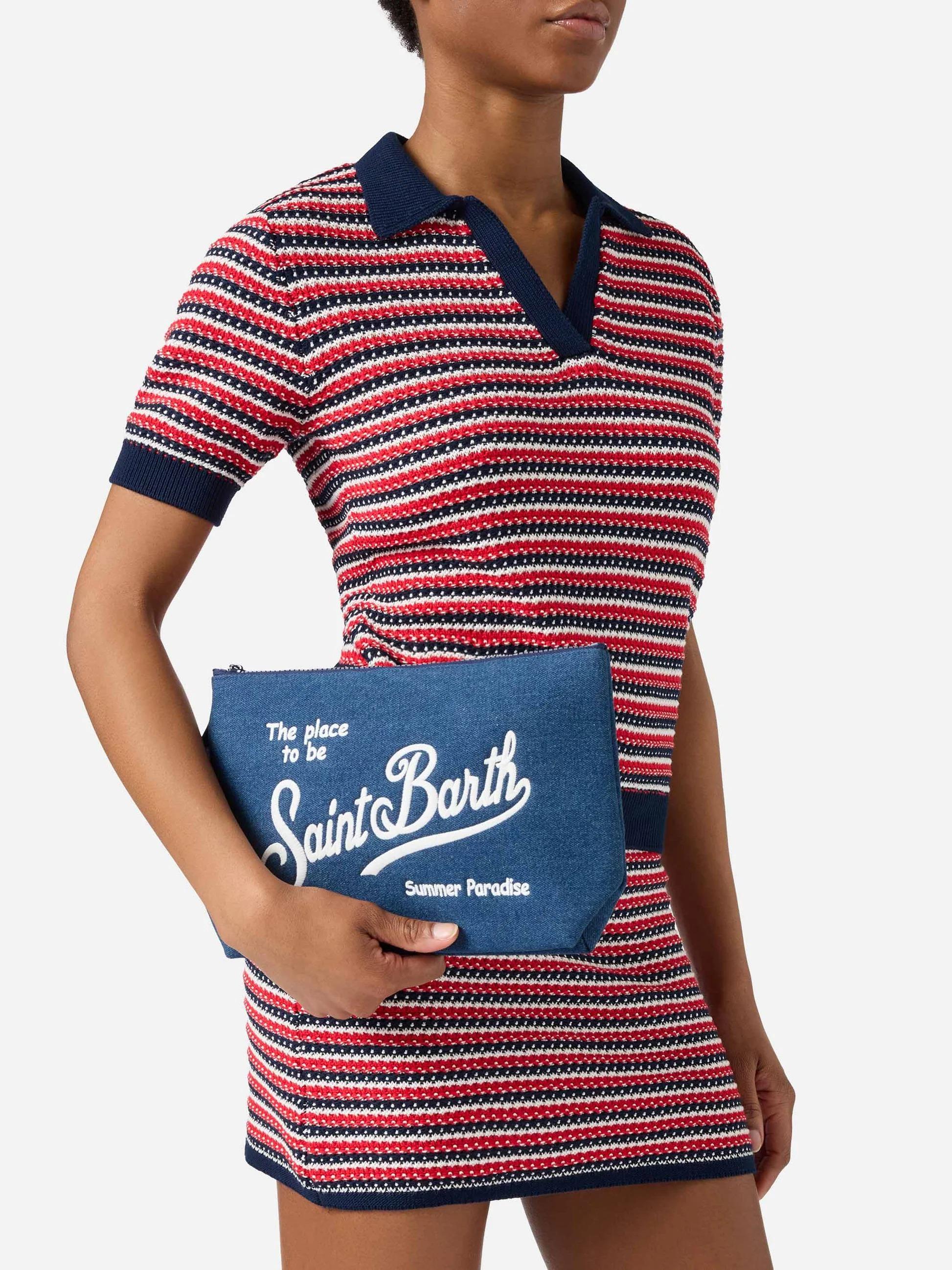 Pochette Aline L in effetto denim blu scuro ALI0017 00436L MC2 SAINT BARTH 