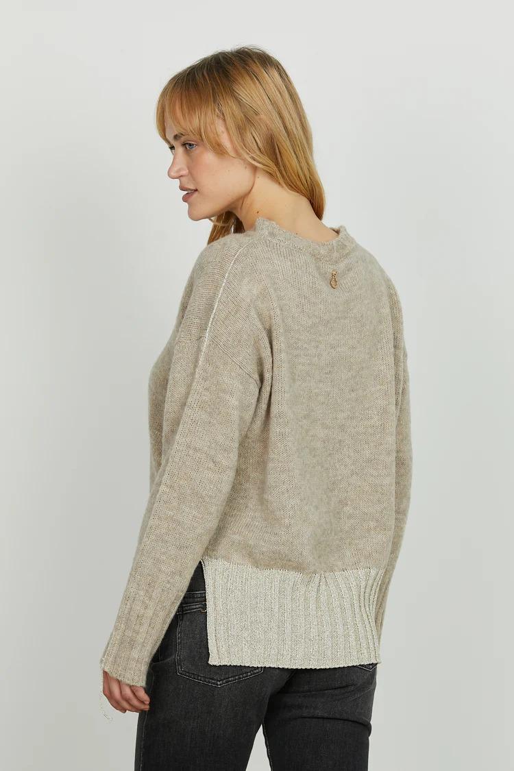 Relish Maglia IDRAZ manica lunga girocollo con spacchi fondo più dettagli lurex creme brulee RDA2502660041 CREME BRULEE RELISH 