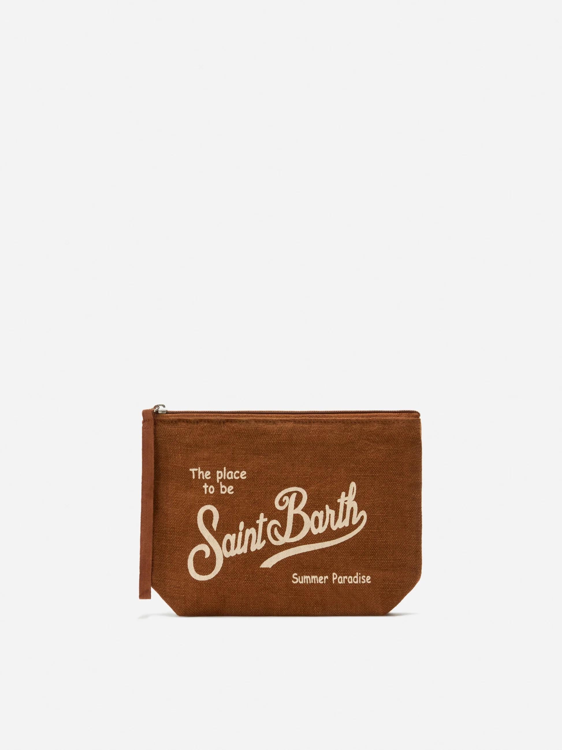 Pochette Aline in lino marrone tinta unita ALI0004 00396L MC2 SAINT BARTH 