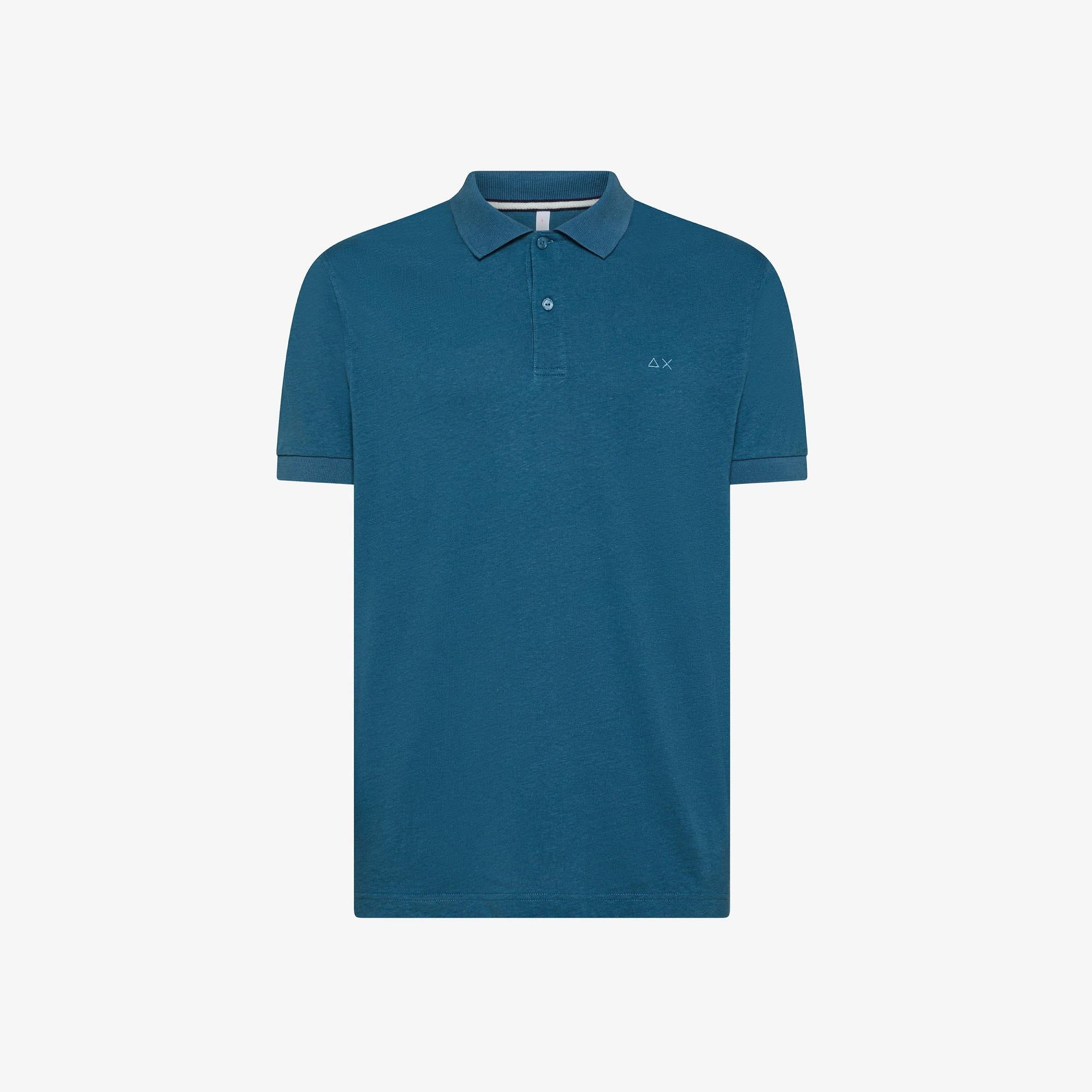 Polo in lino e cotone avio scuro A35133 80 SUN 68 