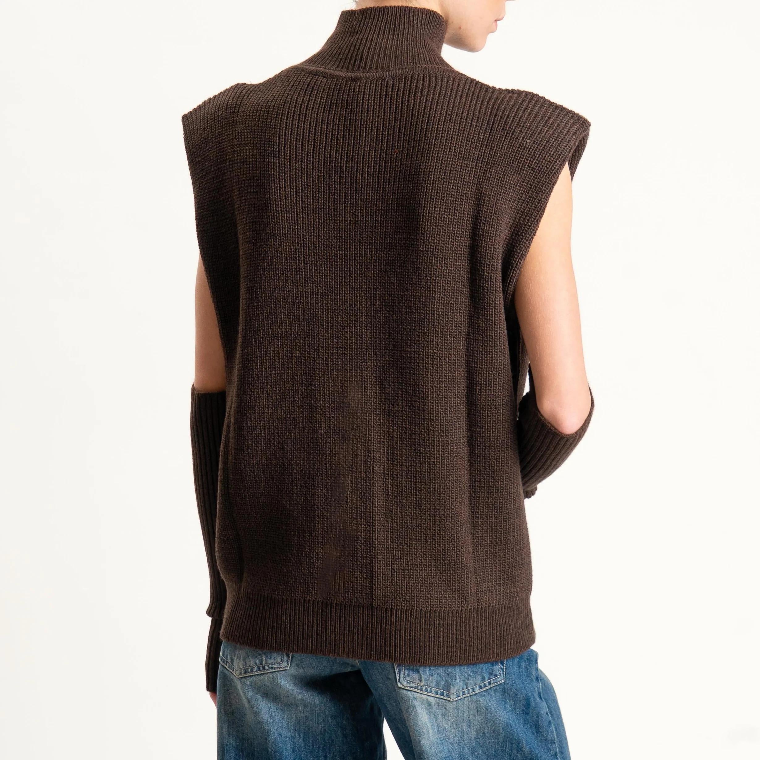 Vicolo-Maglia smanicata misto alpaca con manicotti - moro 77332F MARRONE VICOLO 