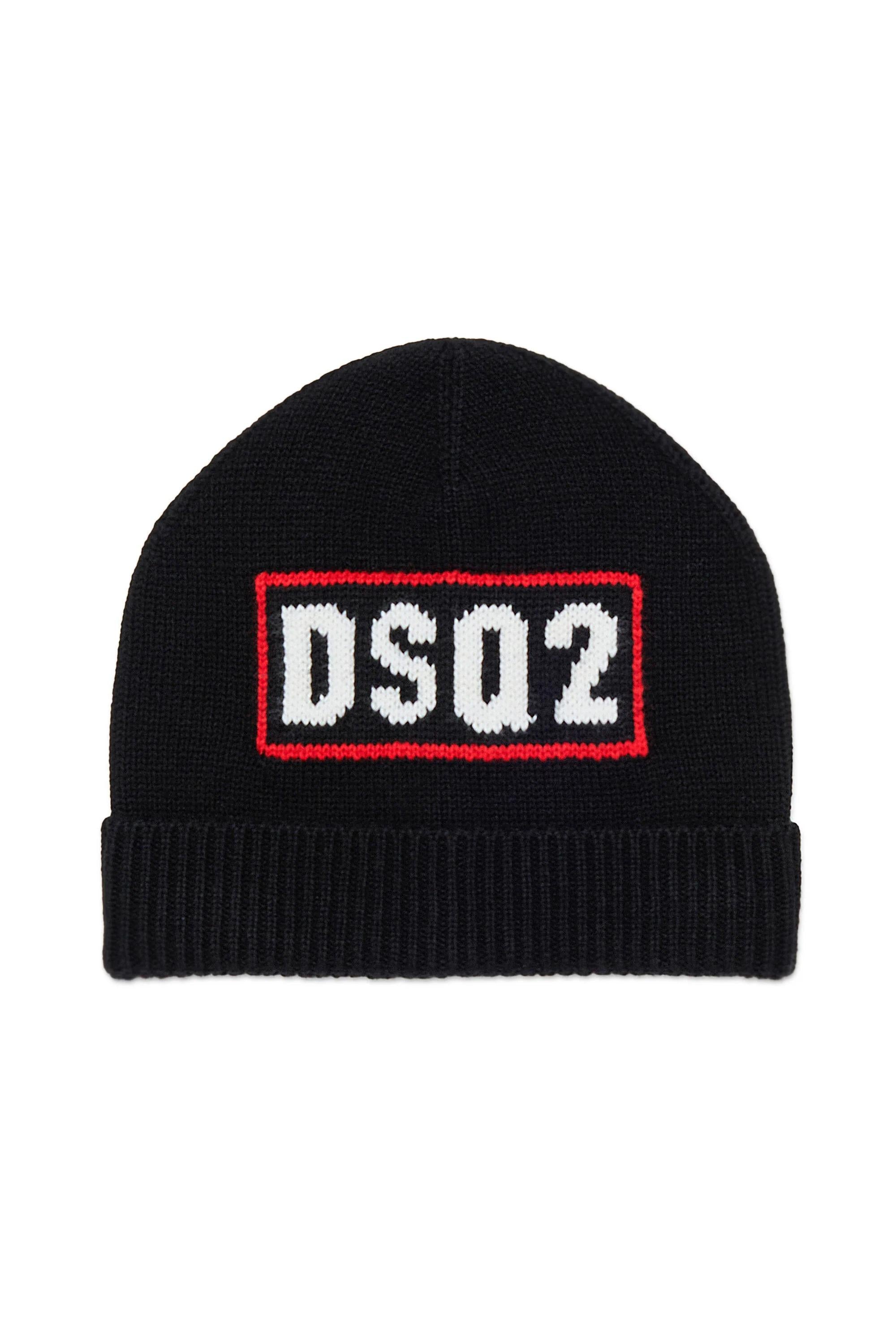 DSQUARED2<BR/>Berretto in misto lana con logo DSQ2 nero DQ3122-D0AFJ DQ900 DSQUARED KID 