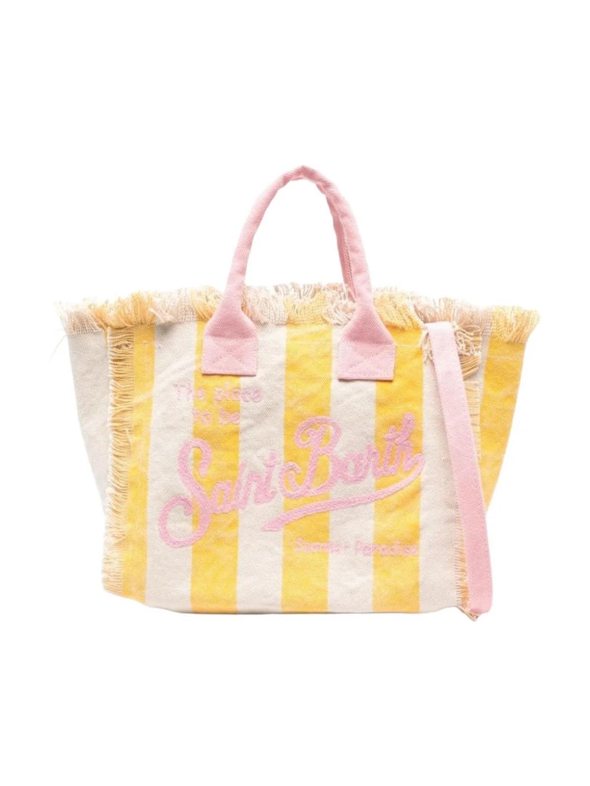 Borsa Colette in canvas di cotone con stampa a righe gialle COL0001 01547H MC2 SAINT BARTH 
