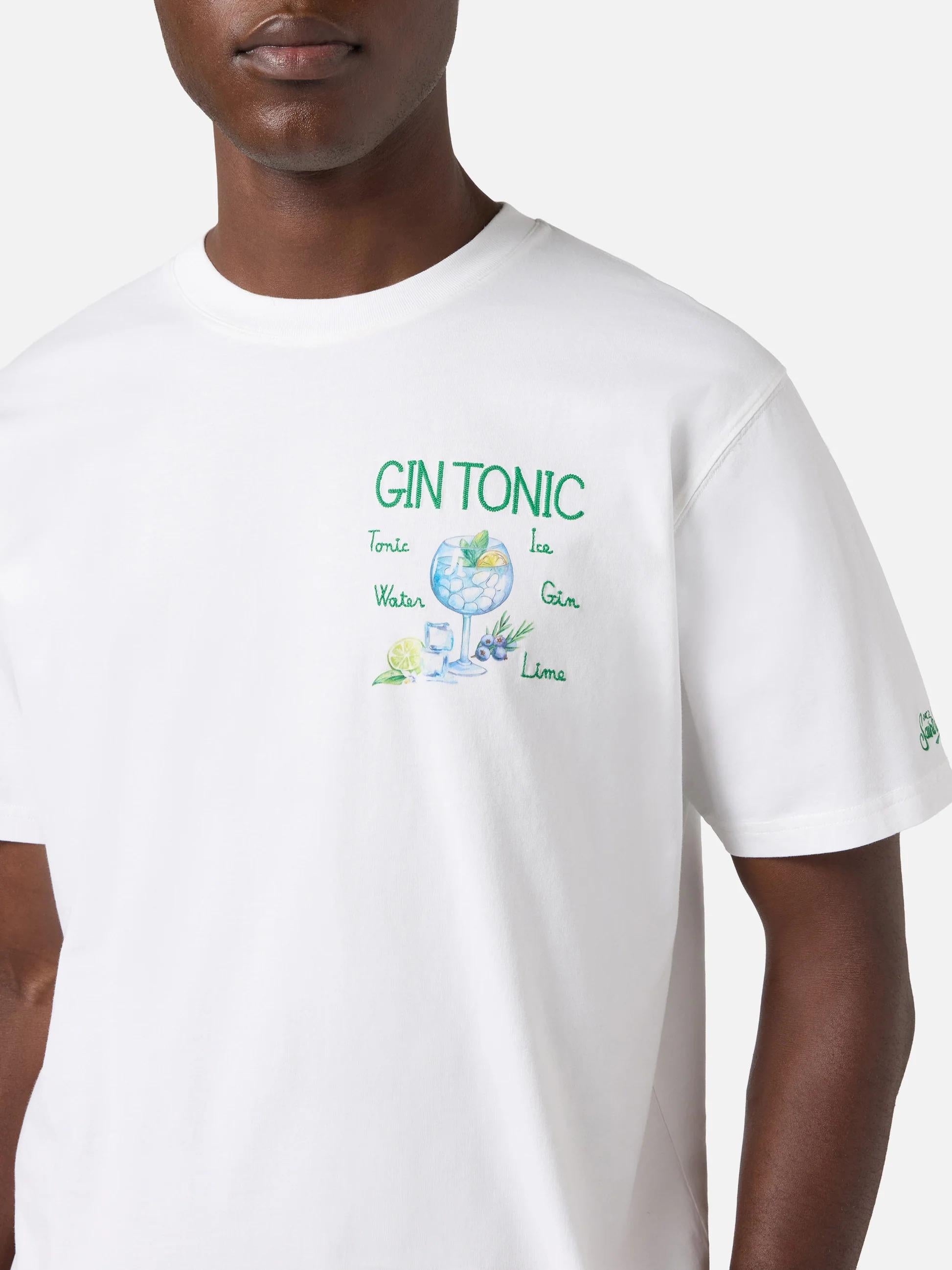 T-shirt Portofino bianca con ricamo Gin Tonic POT0001 02489L MC2 SAINT BARTH 